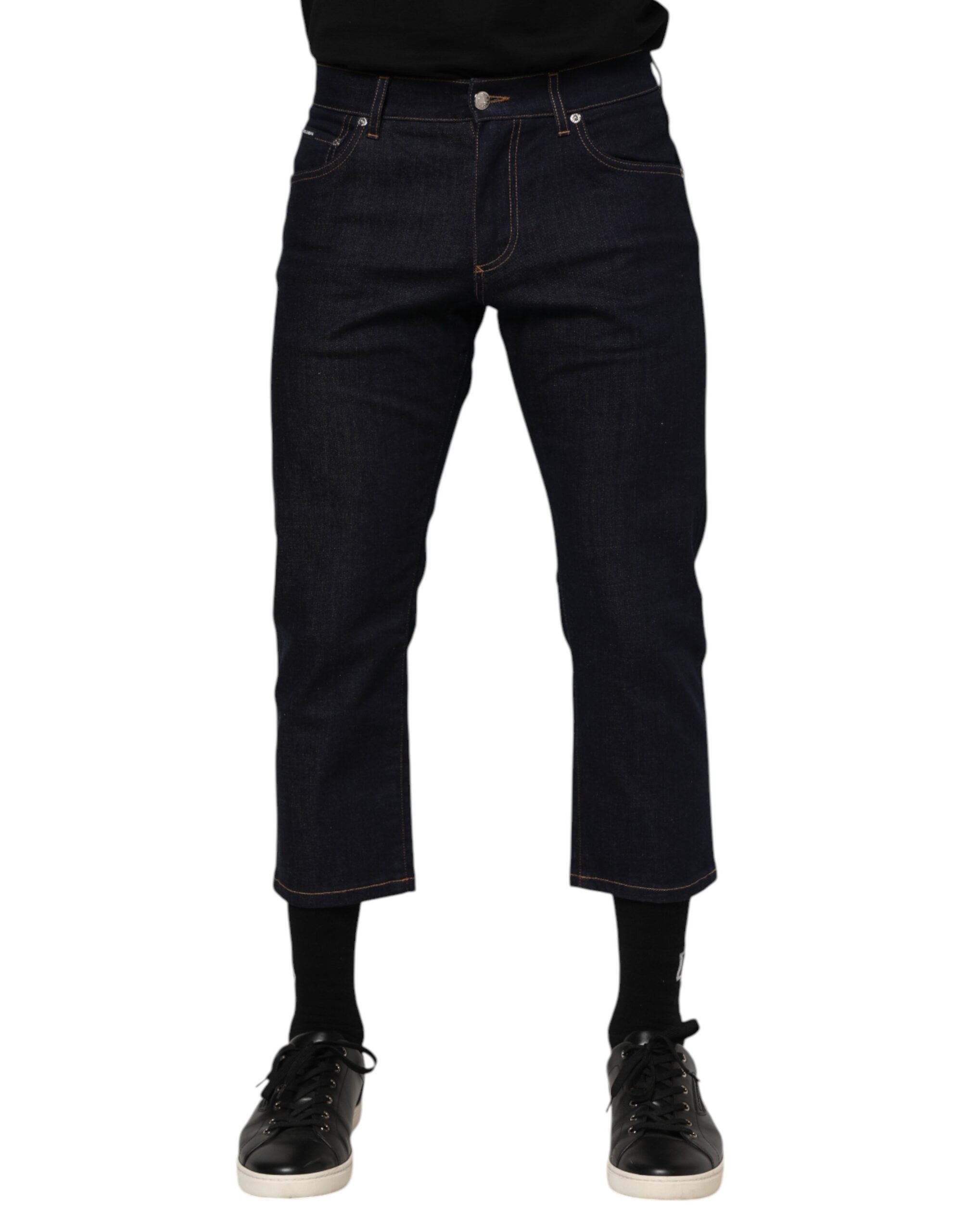 Jean slim bleu foncé en coton avec logo Dolce &amp; Gabbana pour homme