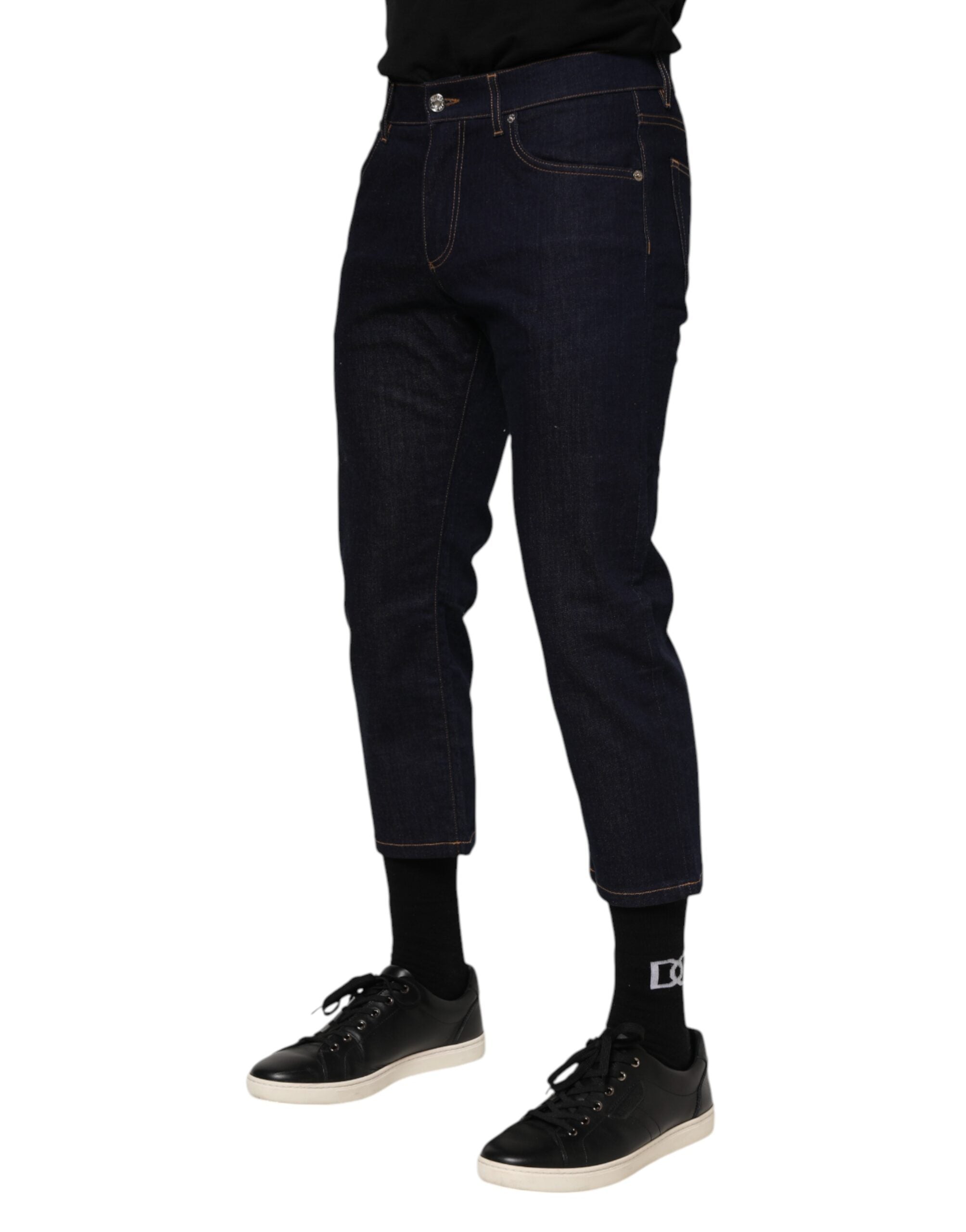 Jean slim bleu foncé en coton avec logo Dolce &amp; Gabbana pour homme