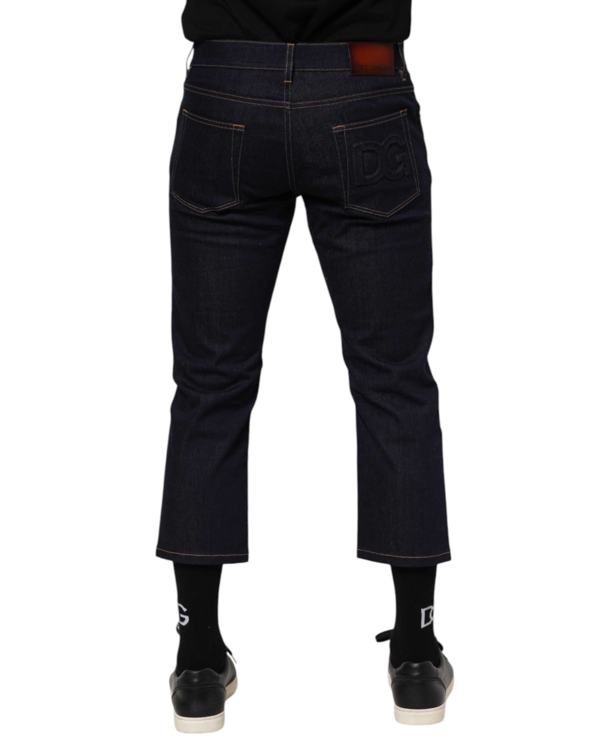 Jean slim bleu foncé en coton avec logo Dolce &amp; Gabbana pour homme