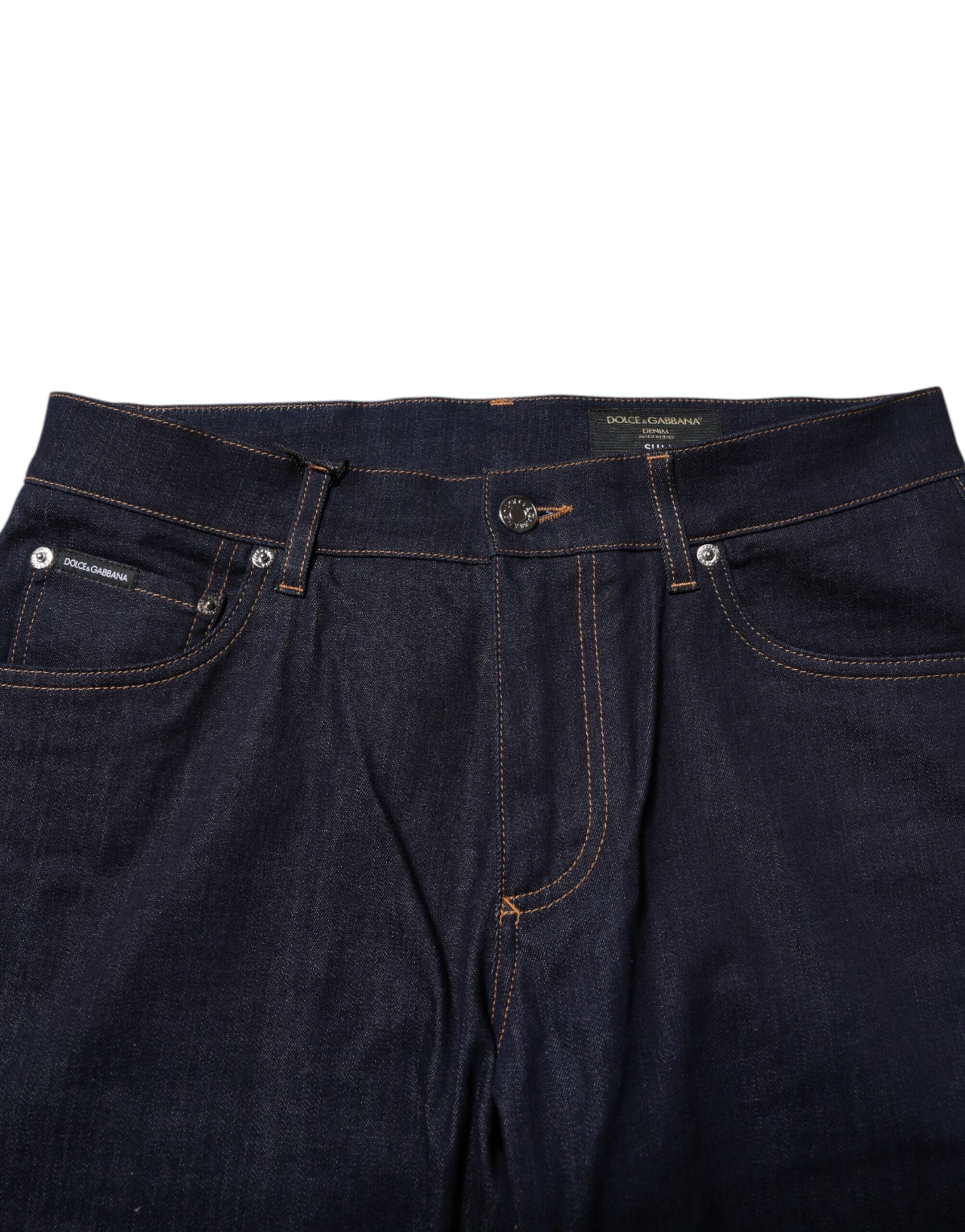 Jean slim bleu foncé en coton avec logo Dolce &amp; Gabbana pour homme