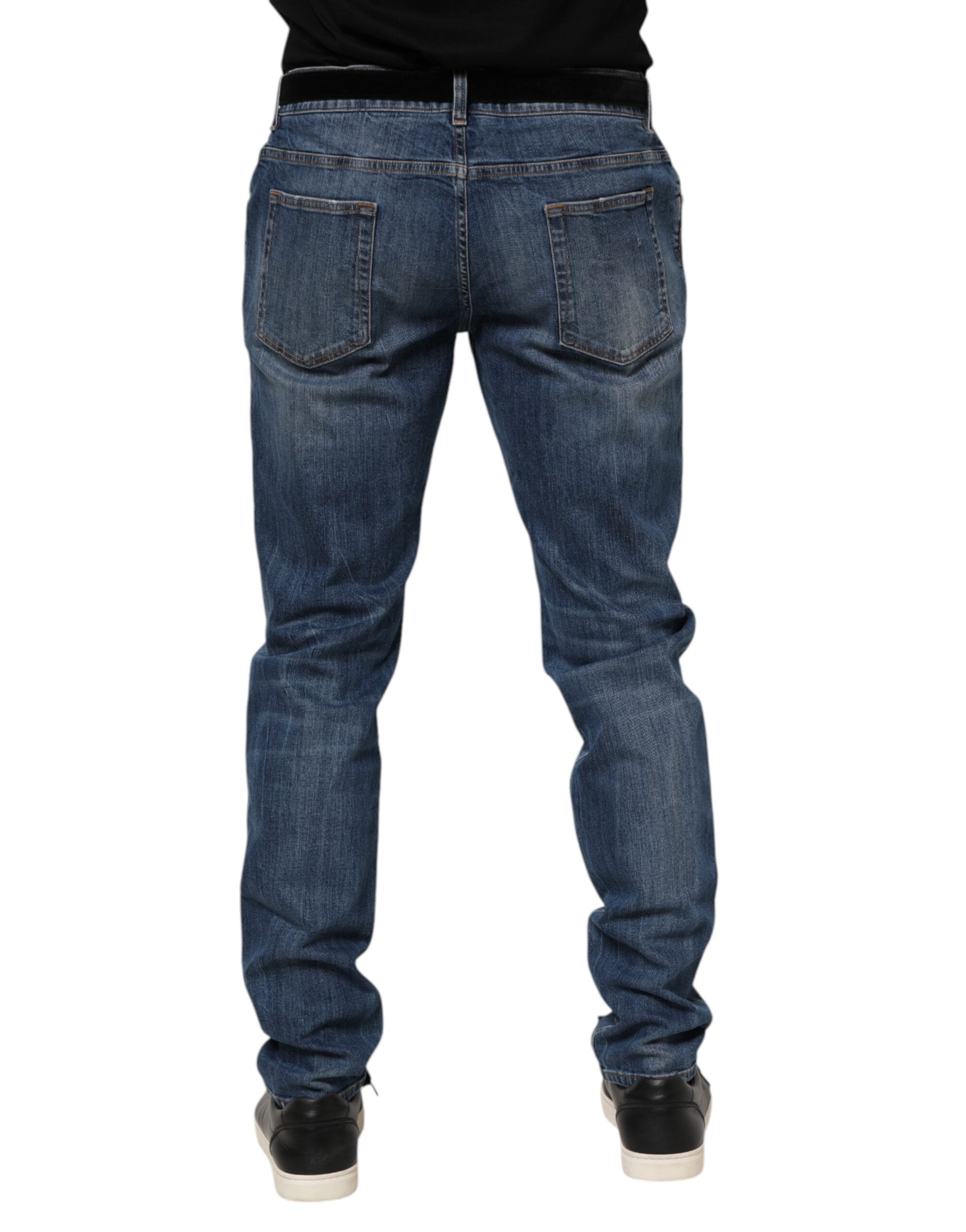 Jean en denim bleu avec logo brodé Dolce &amp; Gabbana