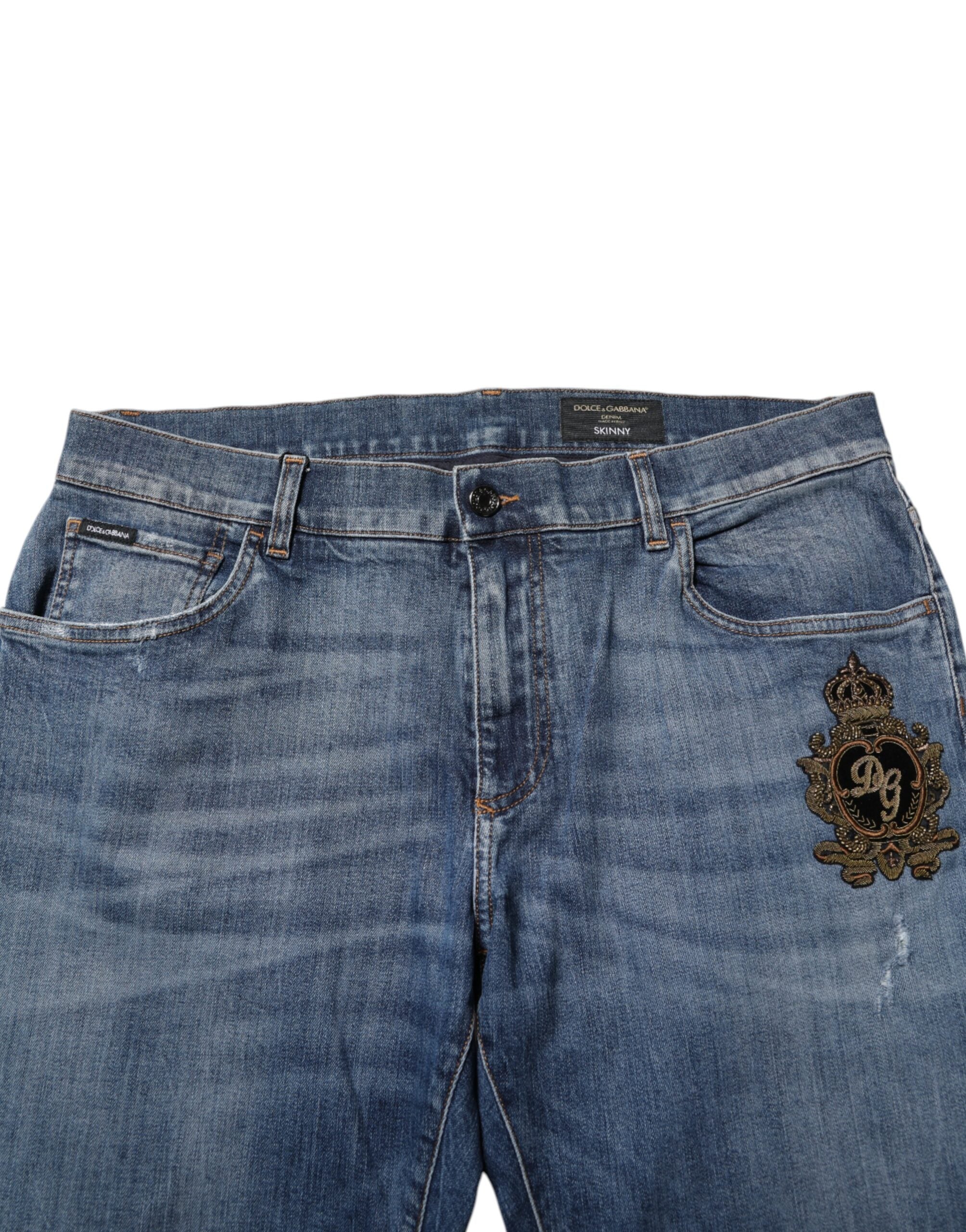 Jean en denim bleu avec logo brodé Dolce &amp; Gabbana