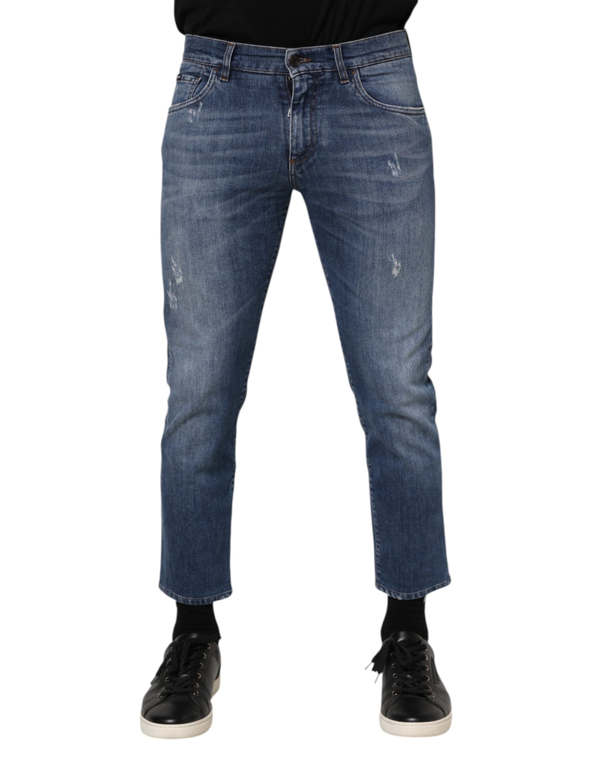 Jean en denim bleu avec plaque logo Dolce &amp; Gabbana