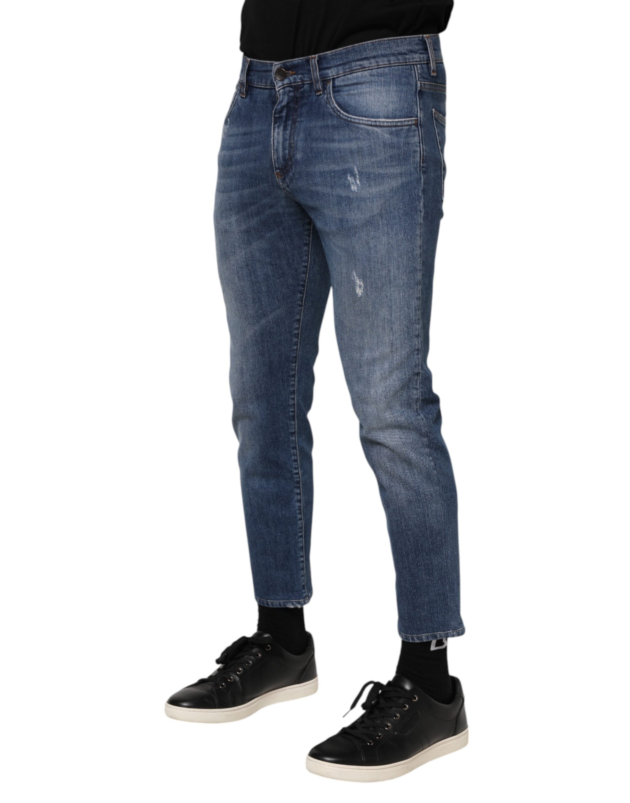 Jean en denim bleu avec plaque logo Dolce &amp; Gabbana