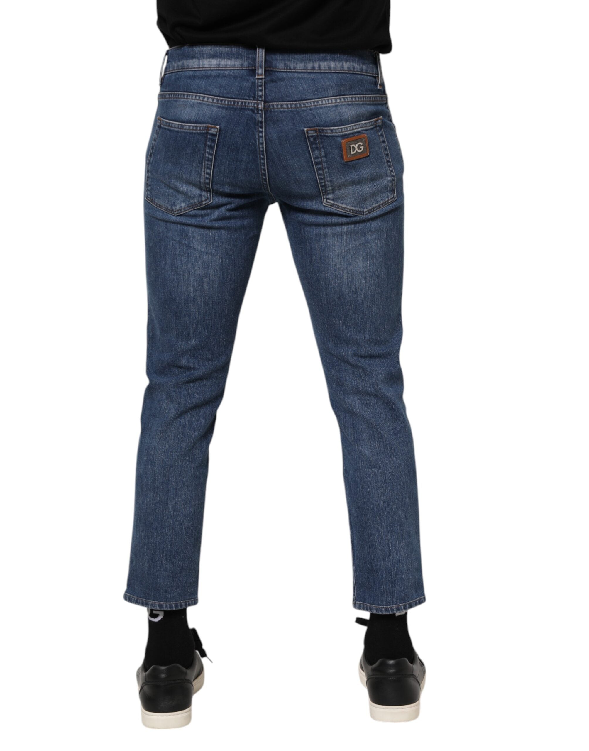 Jean en denim bleu avec plaque logo Dolce &amp; Gabbana