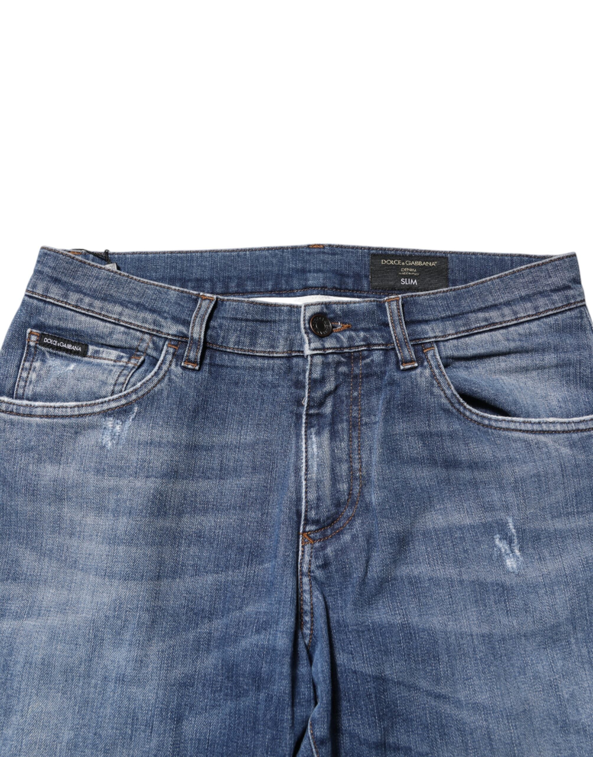 Jean en denim bleu avec plaque logo Dolce &amp; Gabbana