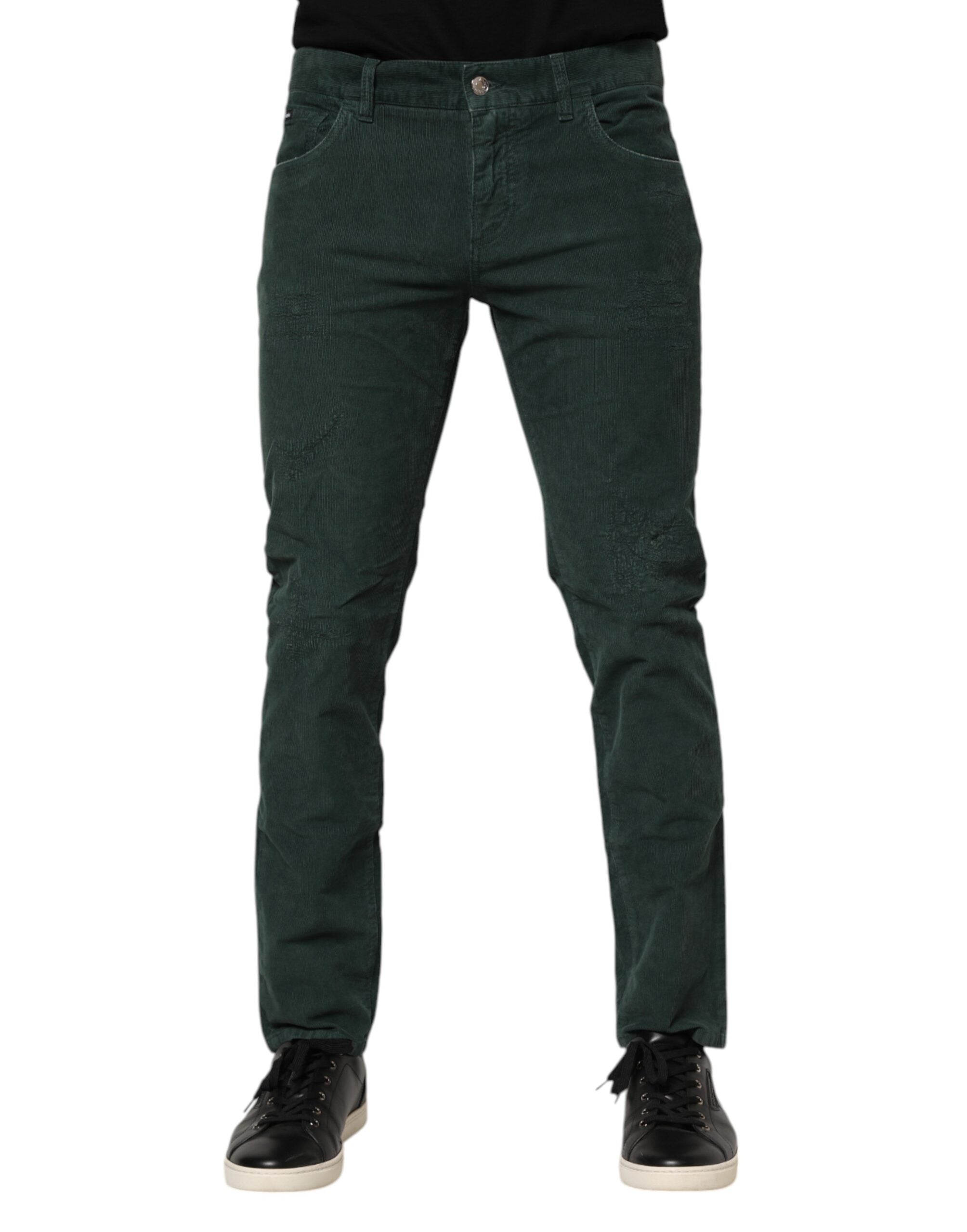 Pantalon skinny en velours côtelé de coton vert Dolce &amp; Gabbana