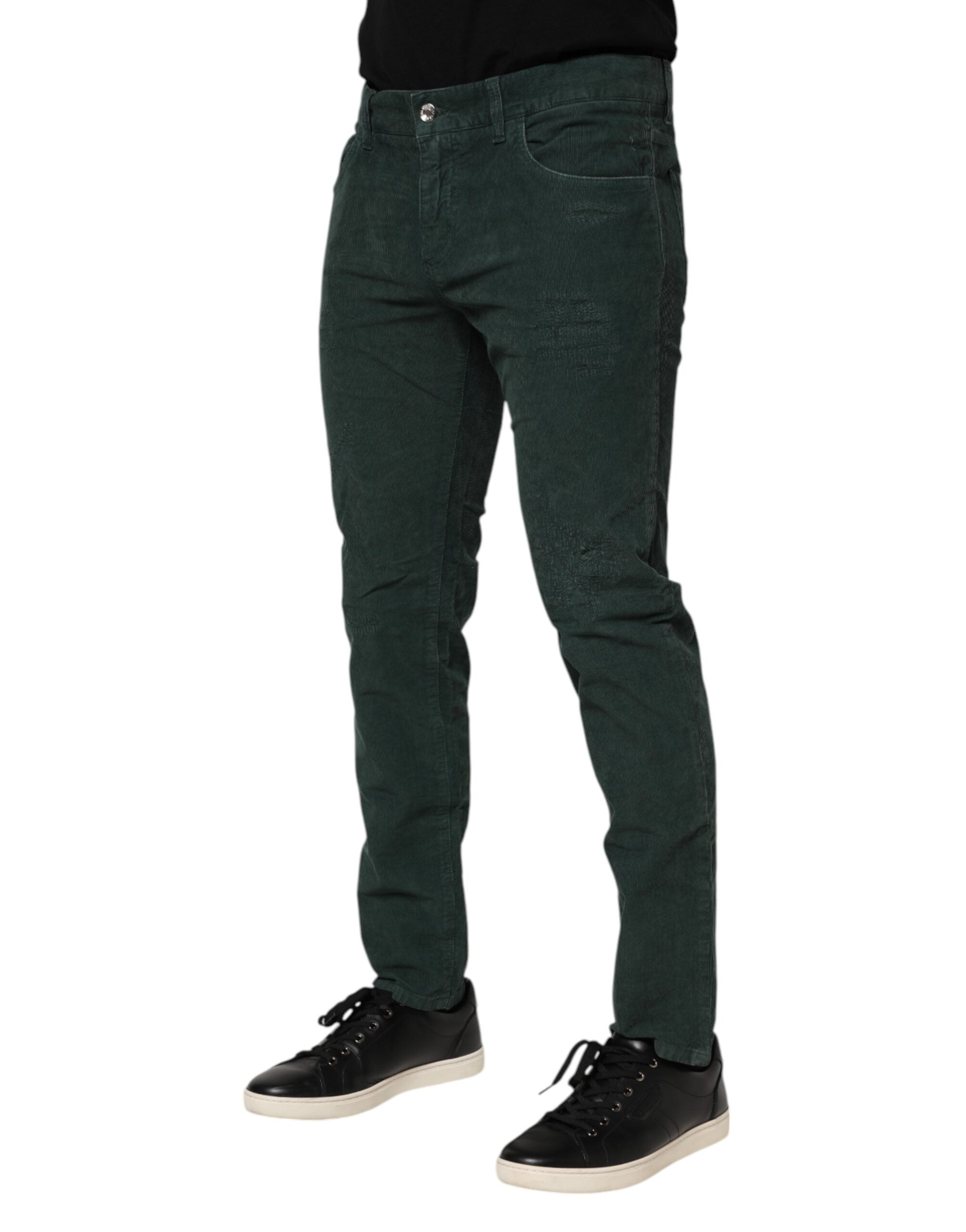Pantalon skinny en velours côtelé de coton vert Dolce &amp; Gabbana