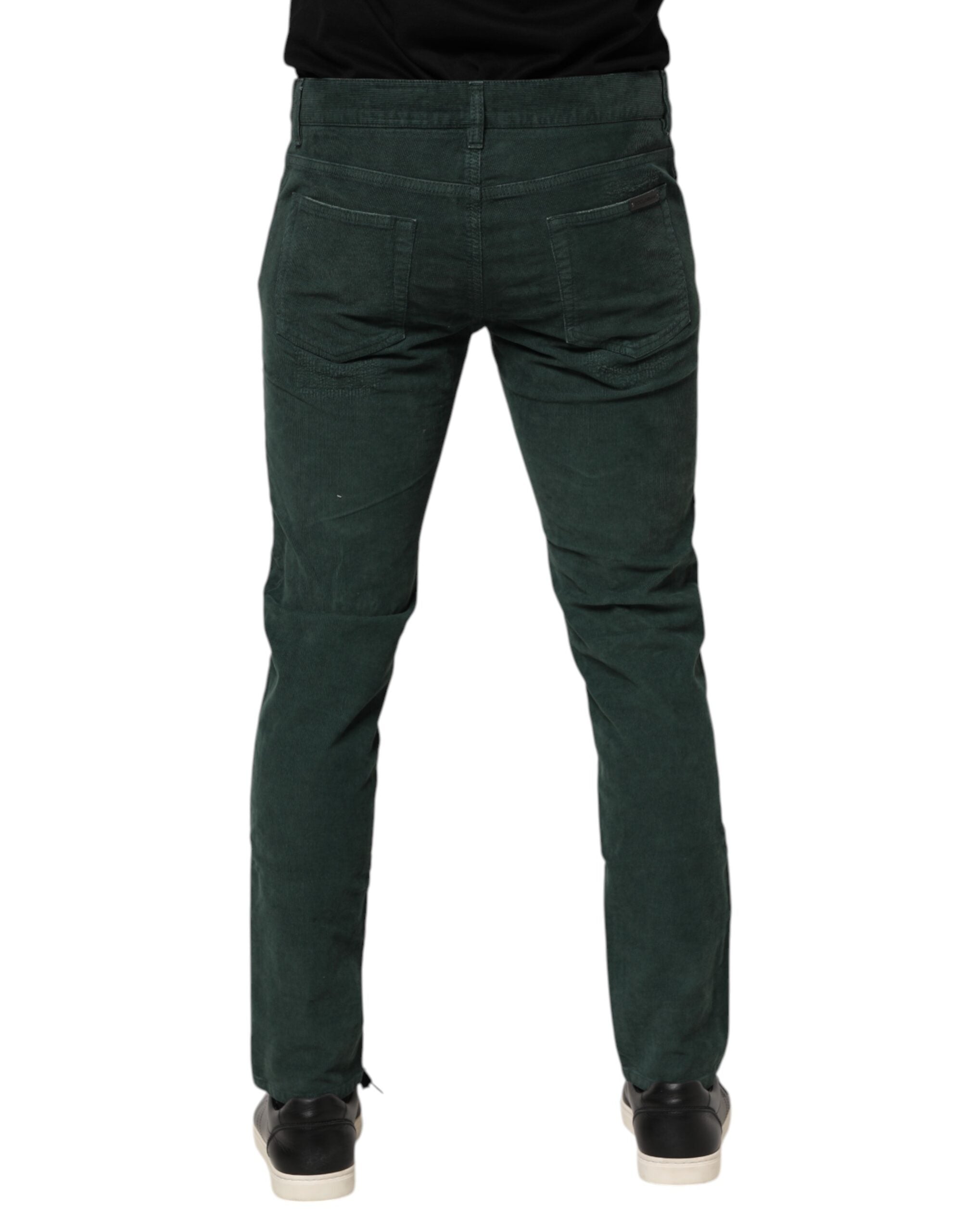 Pantalon skinny en velours côtelé de coton vert Dolce &amp; Gabbana