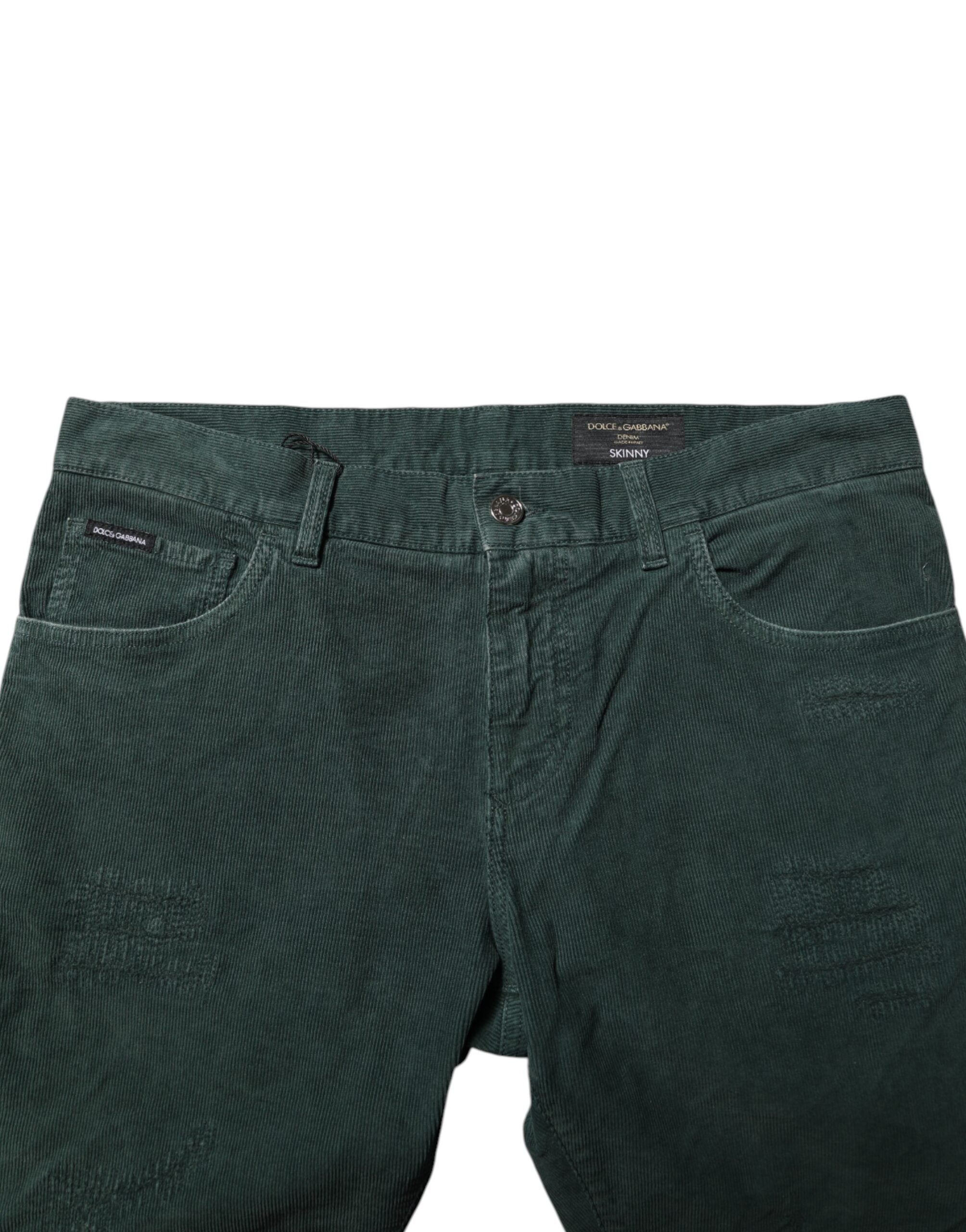 Pantalon skinny en velours côtelé de coton vert Dolce &amp; Gabbana