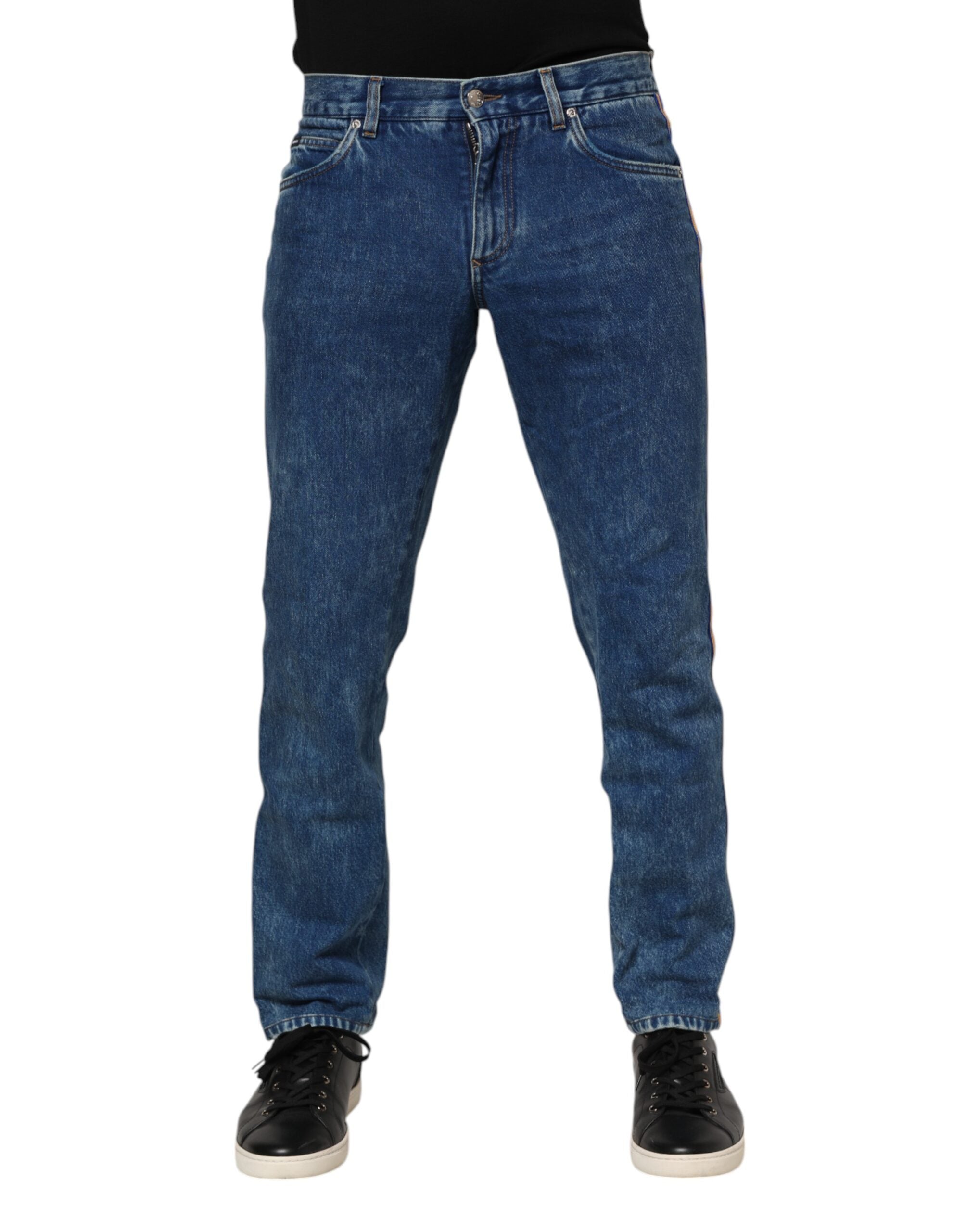 Jean en denim bleu avec plaque logo Dolce &amp; Gabbana