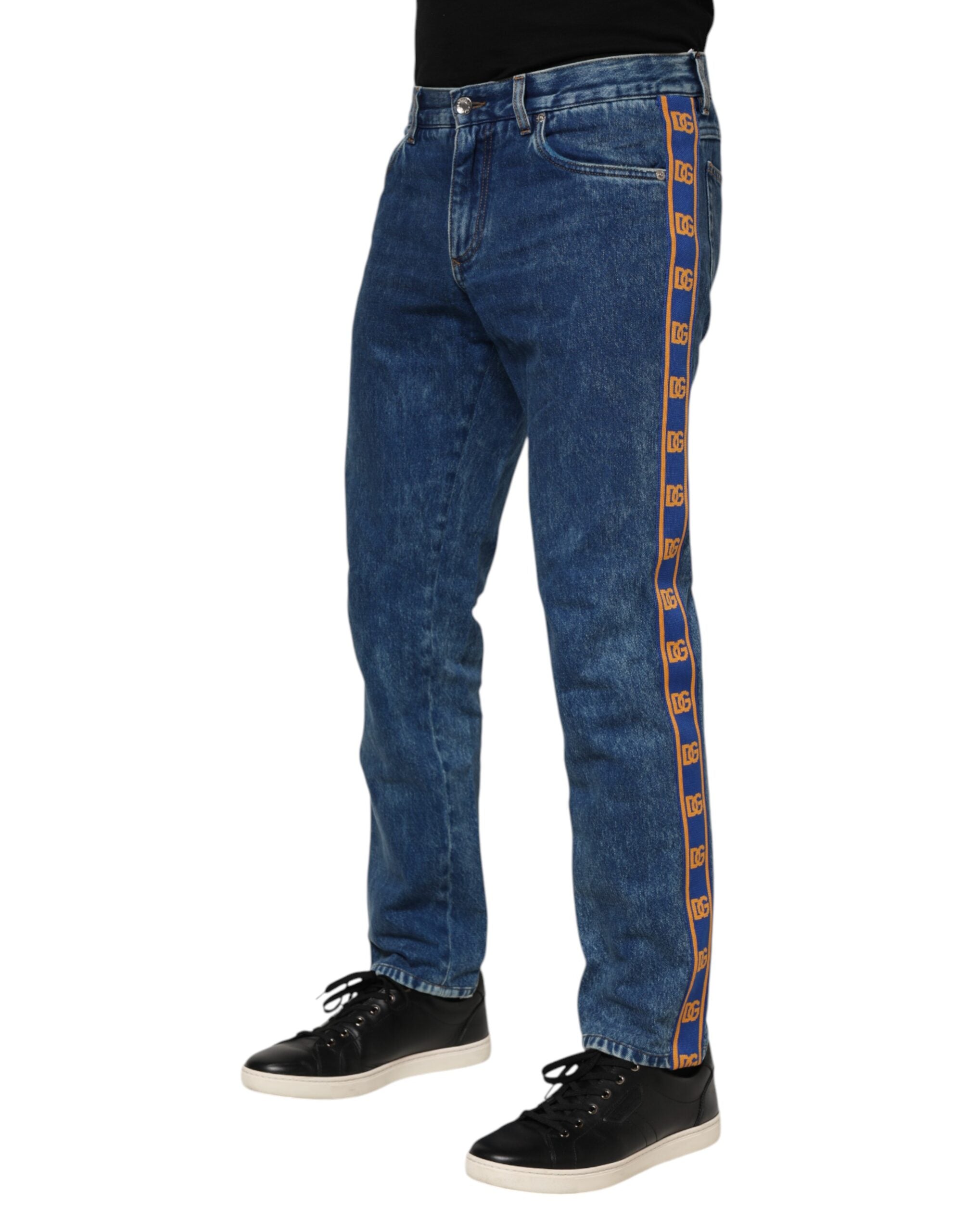Jean en denim bleu avec plaque logo Dolce &amp; Gabbana