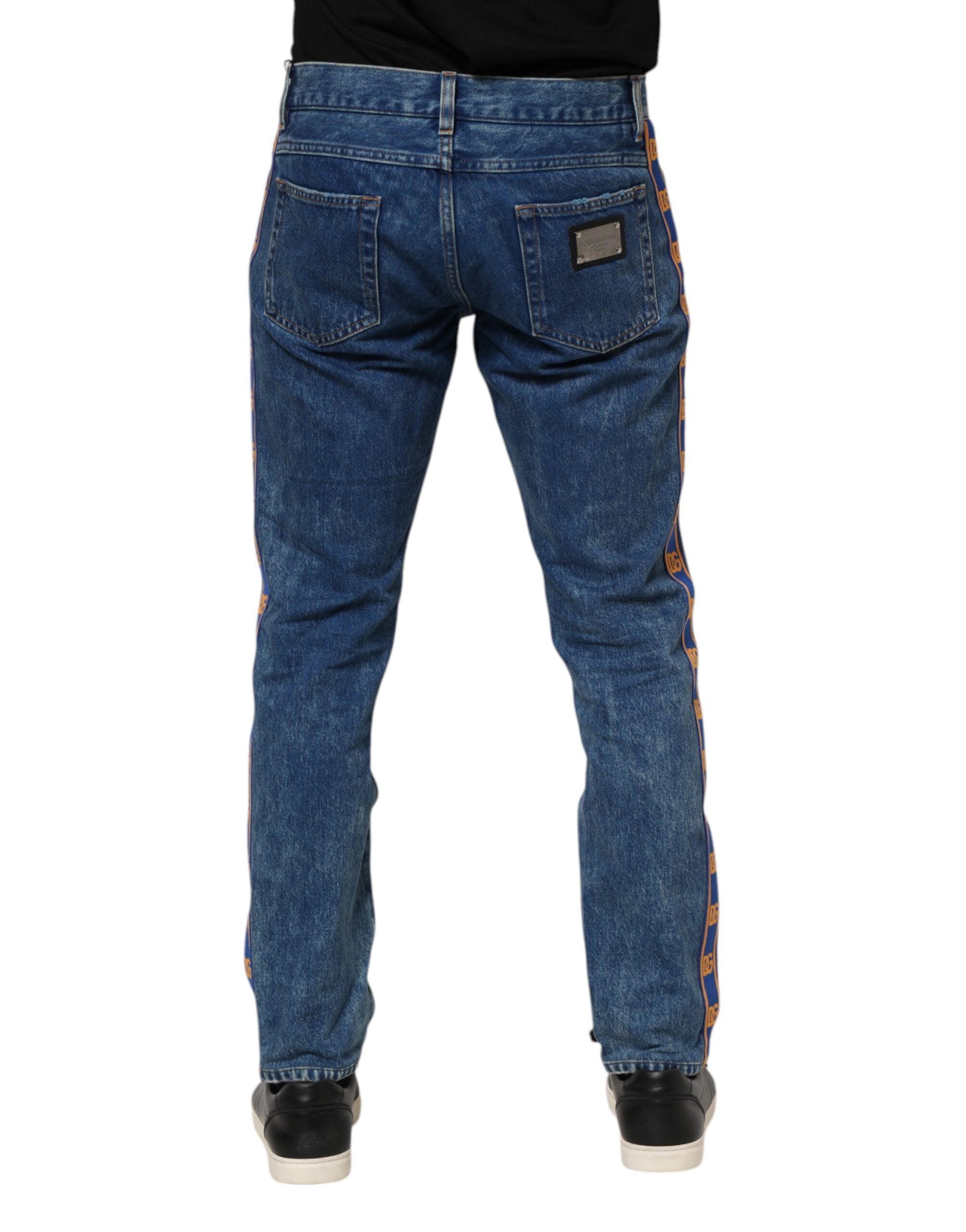 Jean en denim bleu avec plaque logo Dolce &amp; Gabbana