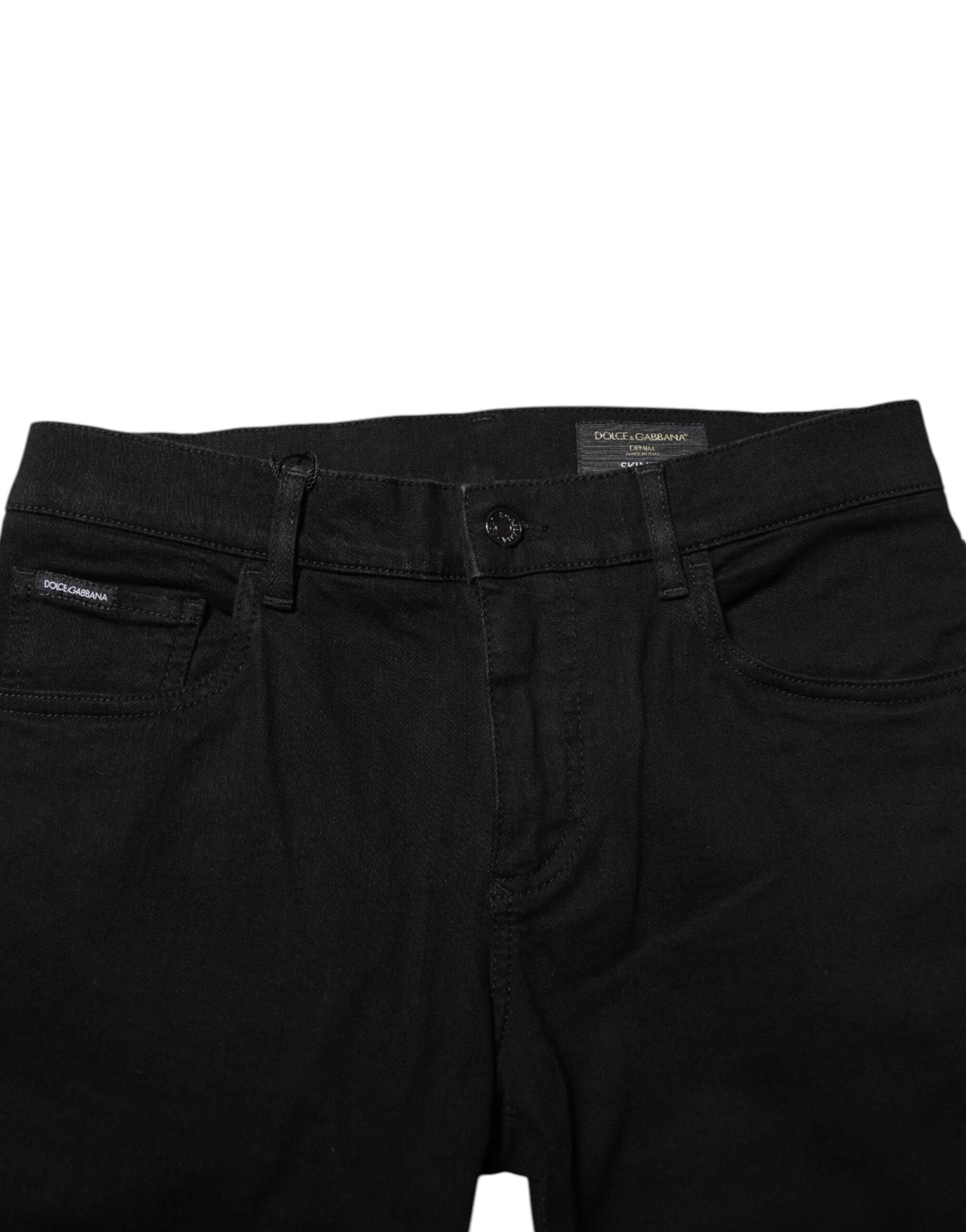 Jean en denim bleu foncé avec plaque logo Dolce &amp; Gabbana