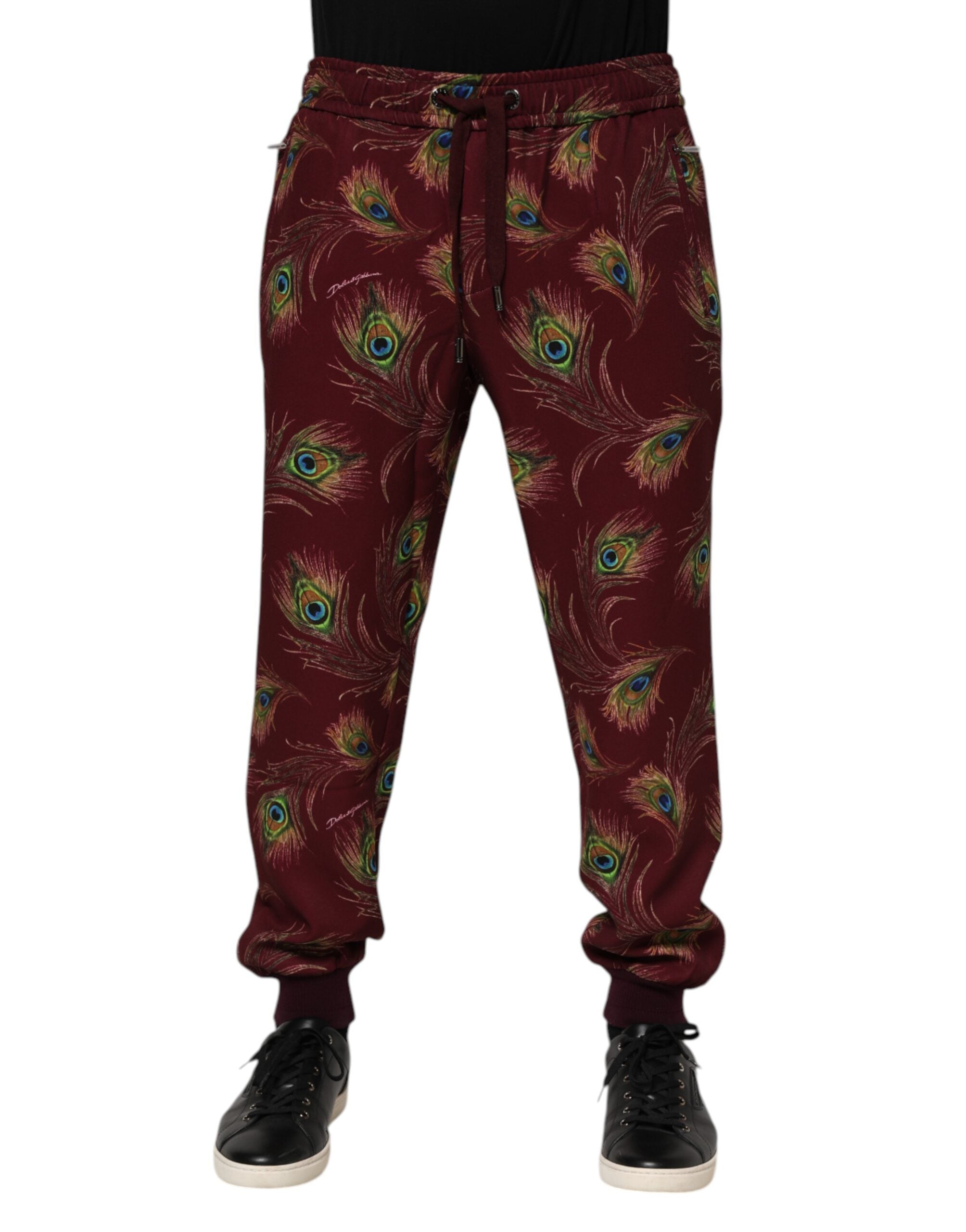 Pantalon de jogging Dolce &amp; Gabbana bordeaux à imprimé plumes de paon