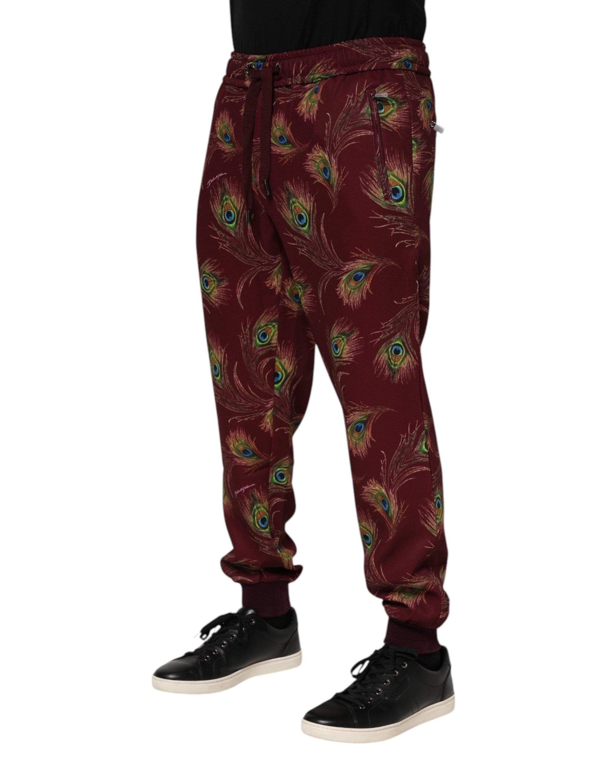 Pantalon de jogging Dolce &amp; Gabbana bordeaux à imprimé plumes de paon