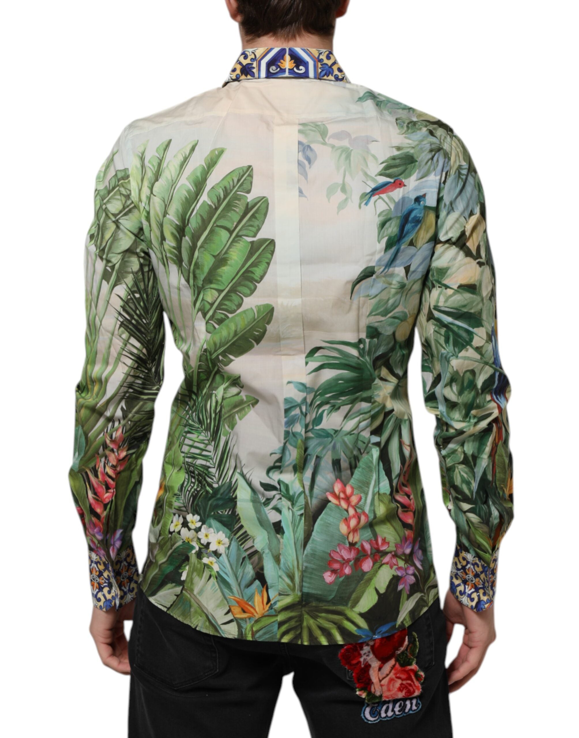 Dolce &amp; Gabbana – Formelles Hemd in Gold mit mehrfarbigem Dschungel-Print