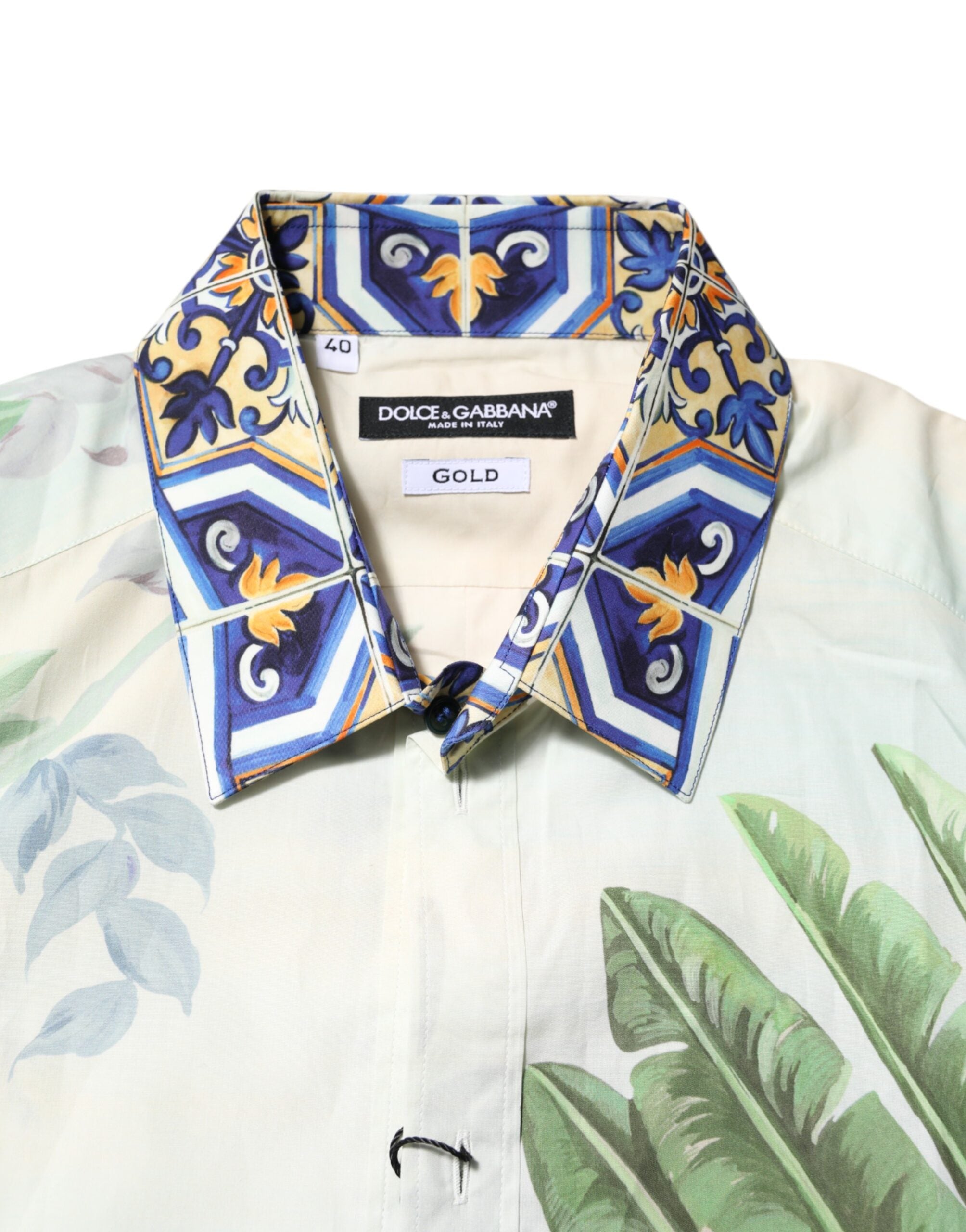 Dolce &amp; Gabbana – Formelles Hemd in Gold mit mehrfarbigem Dschungel-Print