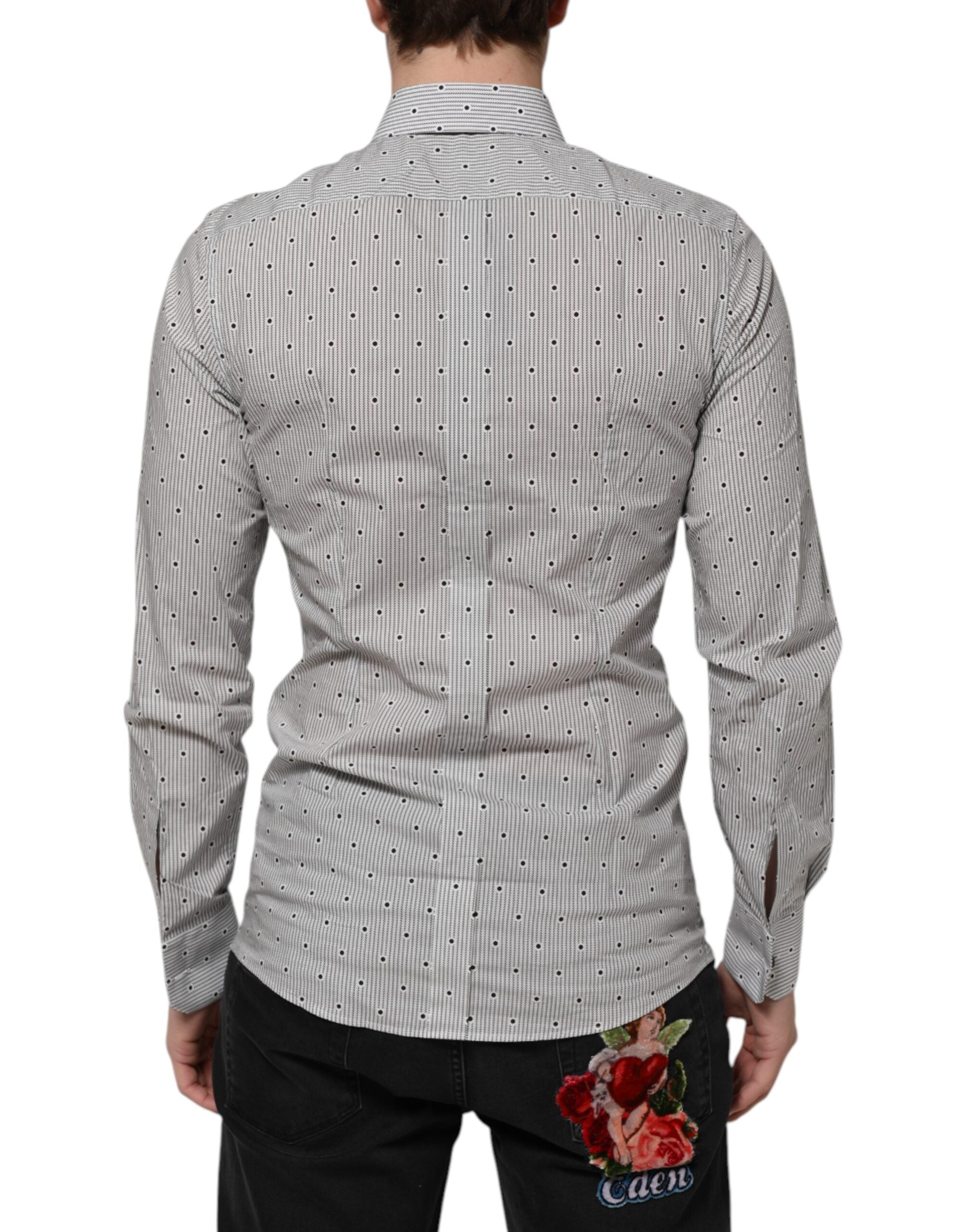 Dolce &amp; Gabbana Grau gepunktetes, halb tailliertes GOLD Herren-Formalhemd