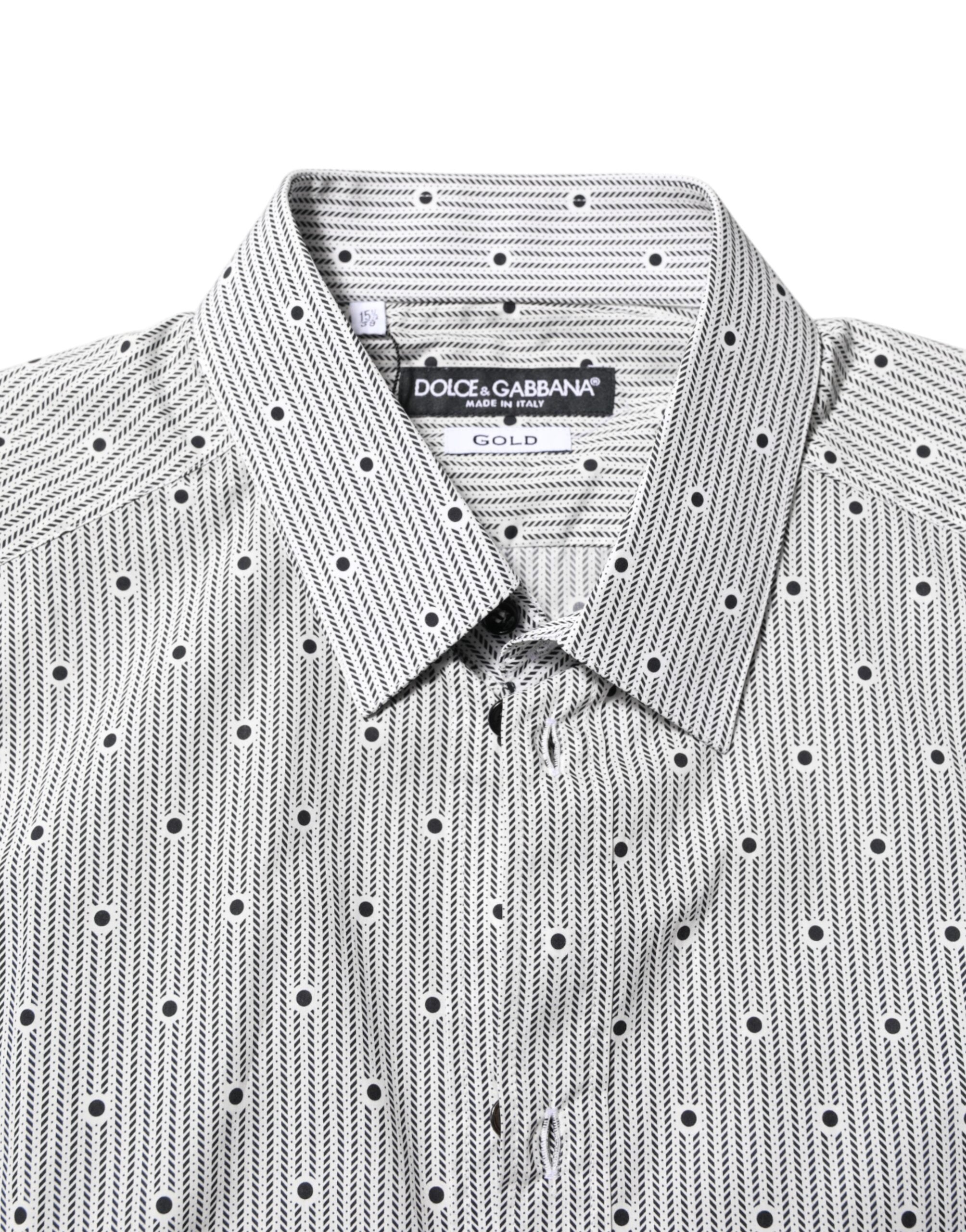Dolce &amp; Gabbana Grau gepunktetes, halb tailliertes GOLD Herren-Formalhemd