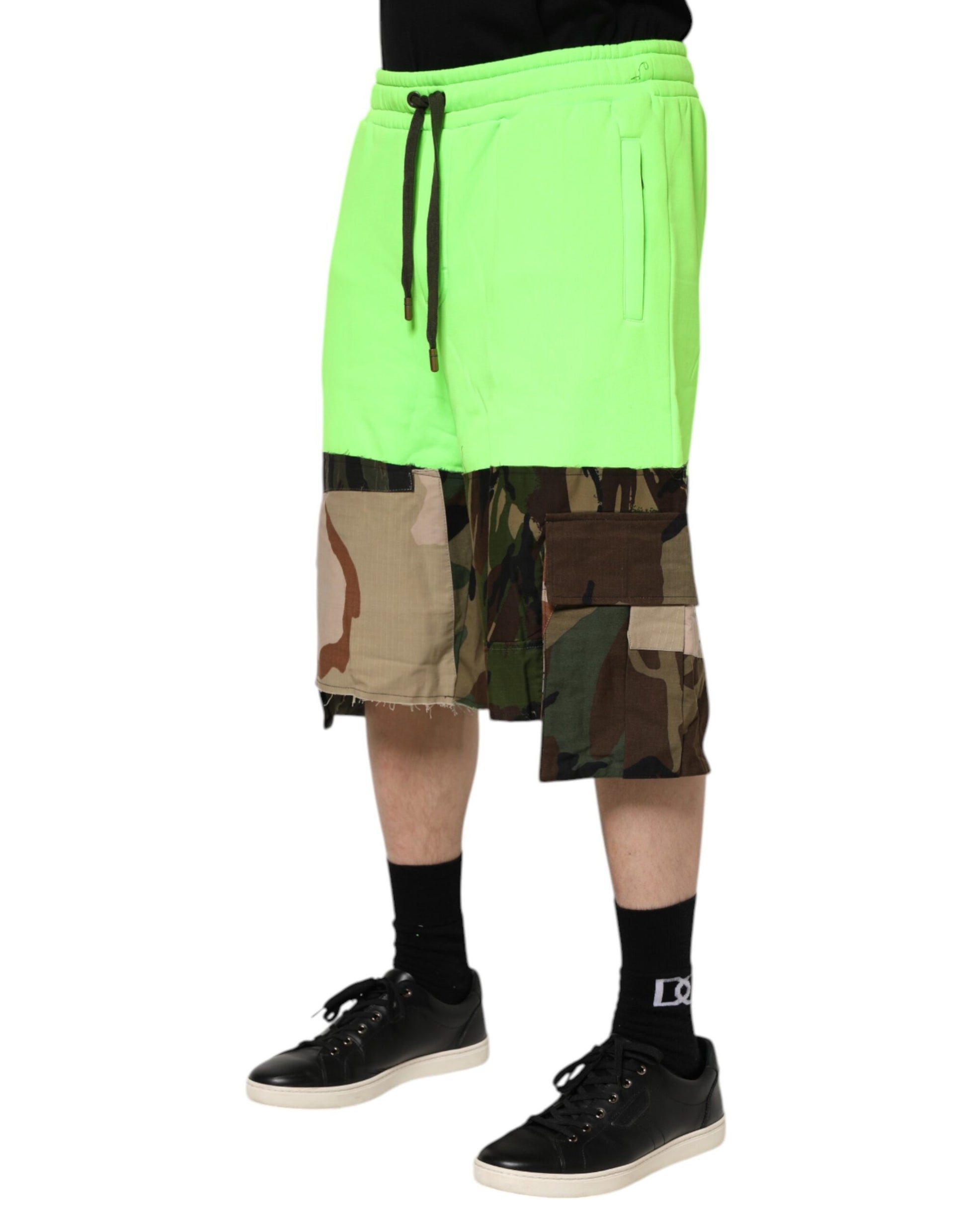 Dolce &amp; Gabbana – Grüne Cargo-Bermudashorts mit Patchwork-Muster für Herren