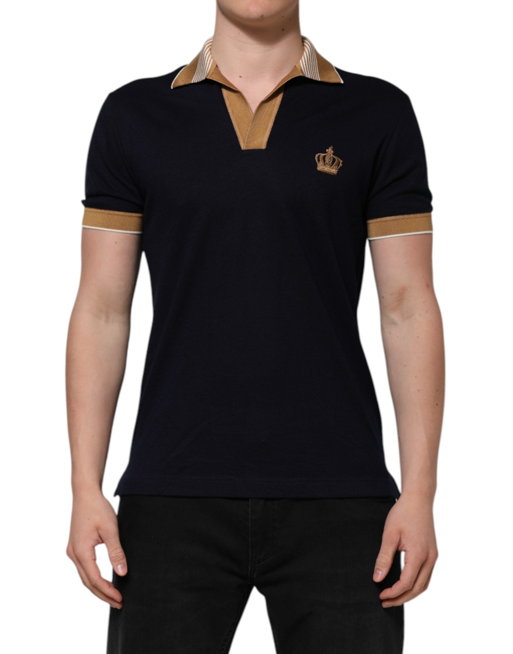 Dolce &amp; Gabbana – Schwarzes Poloshirt aus Kaschmir mit Kronenlogo für Herren