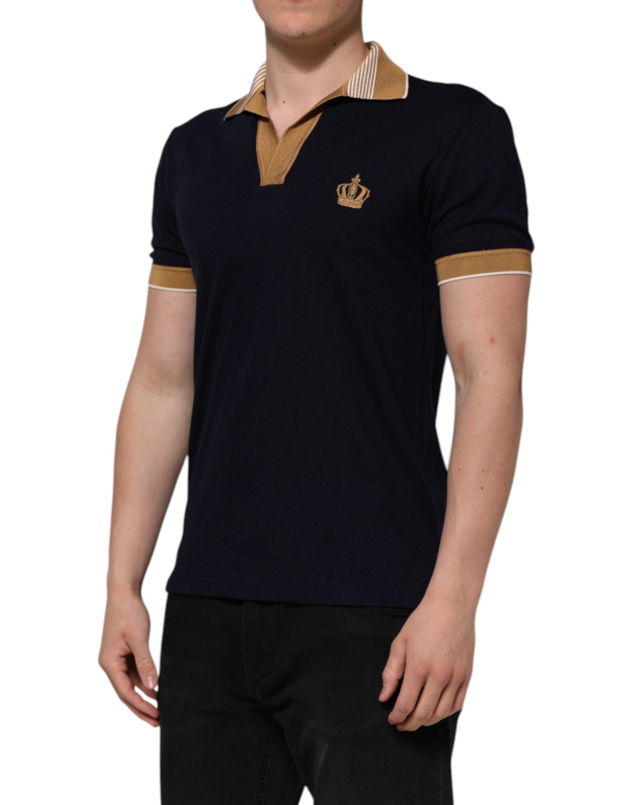 Dolce &amp; Gabbana – Schwarzes Poloshirt aus Kaschmir mit Kronenlogo für Herren