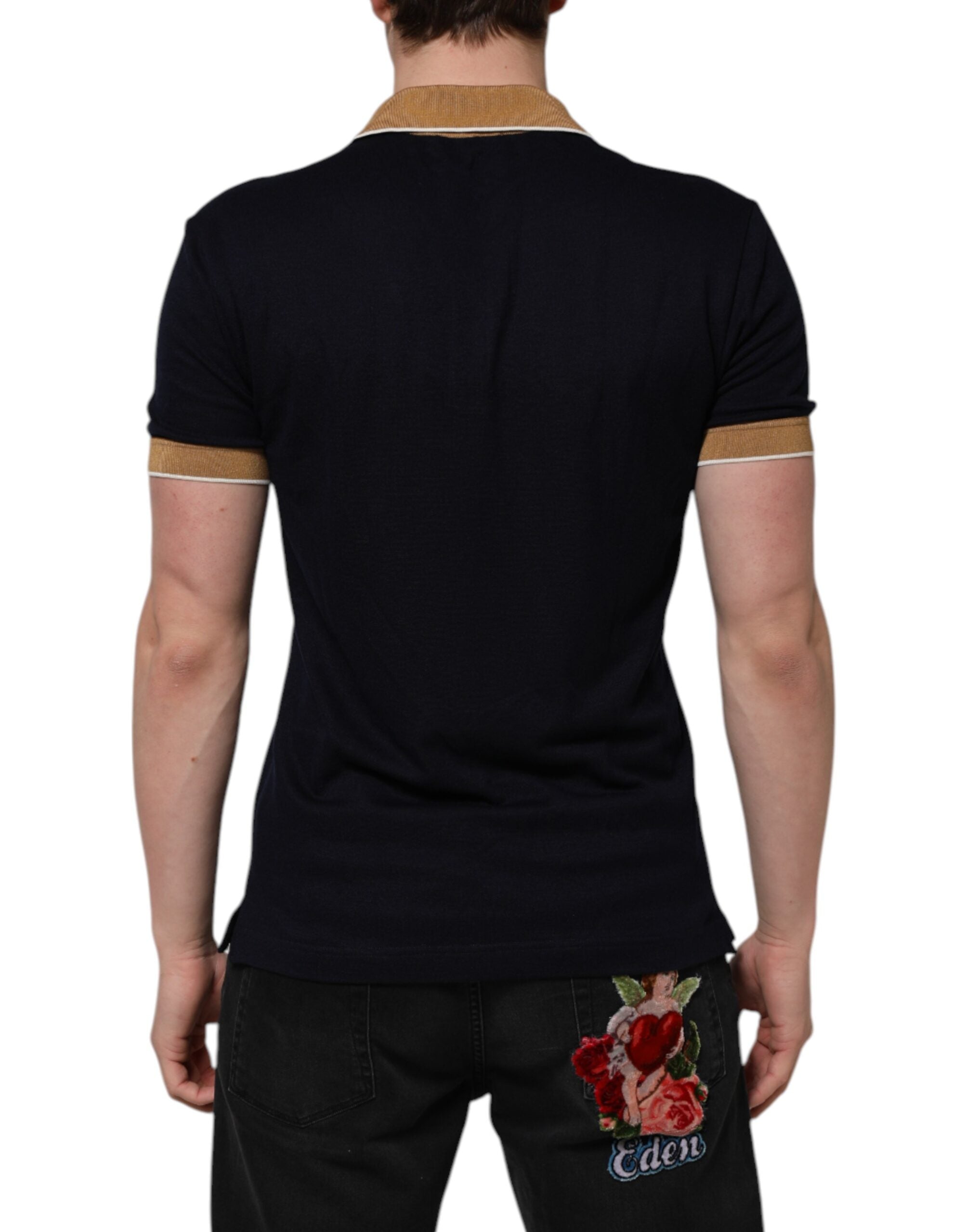 Dolce &amp; Gabbana – Schwarzes Poloshirt aus Kaschmir mit Kronenlogo für Herren