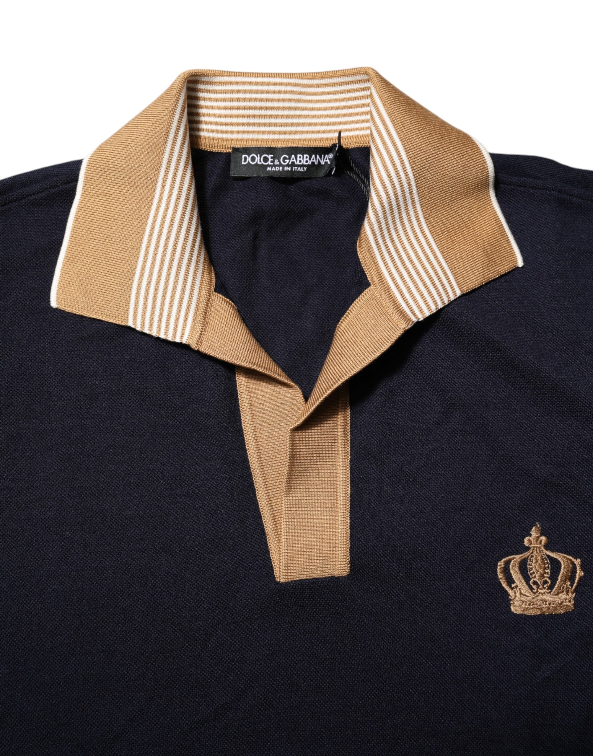 Dolce &amp; Gabbana – Schwarzes Poloshirt aus Kaschmir mit Kronenlogo für Herren
