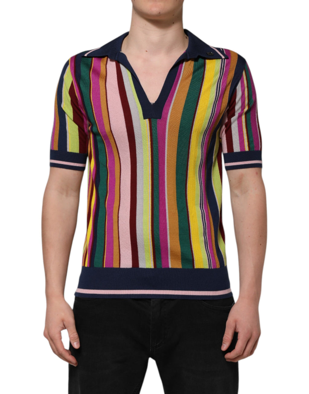 Dolce &amp; Gabbana Herren Poloshirt mit mehrfarbigen Streifen und Kragen