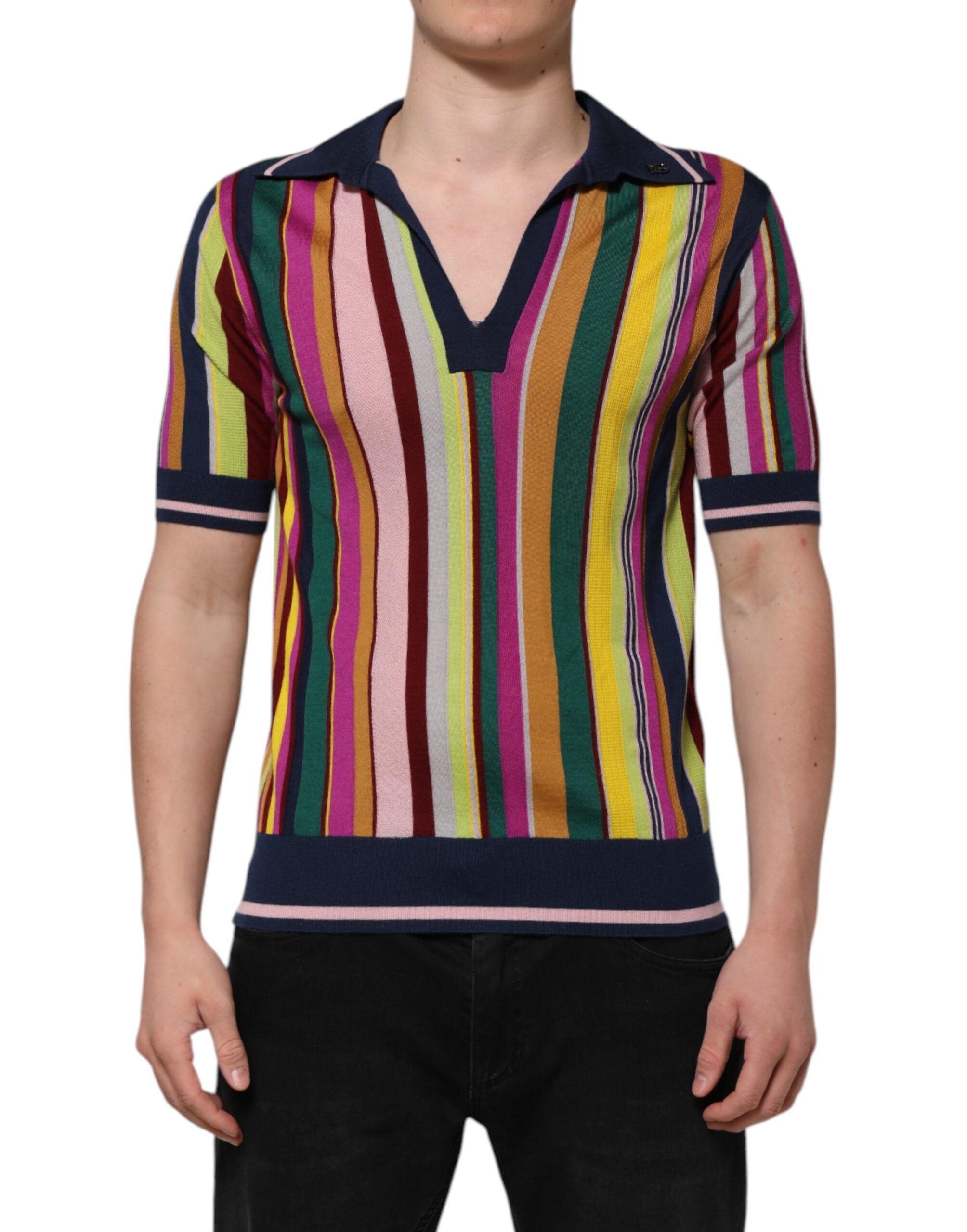 Dolce &amp; Gabbana Herren Poloshirt mit mehrfarbigen Streifen und Kragen