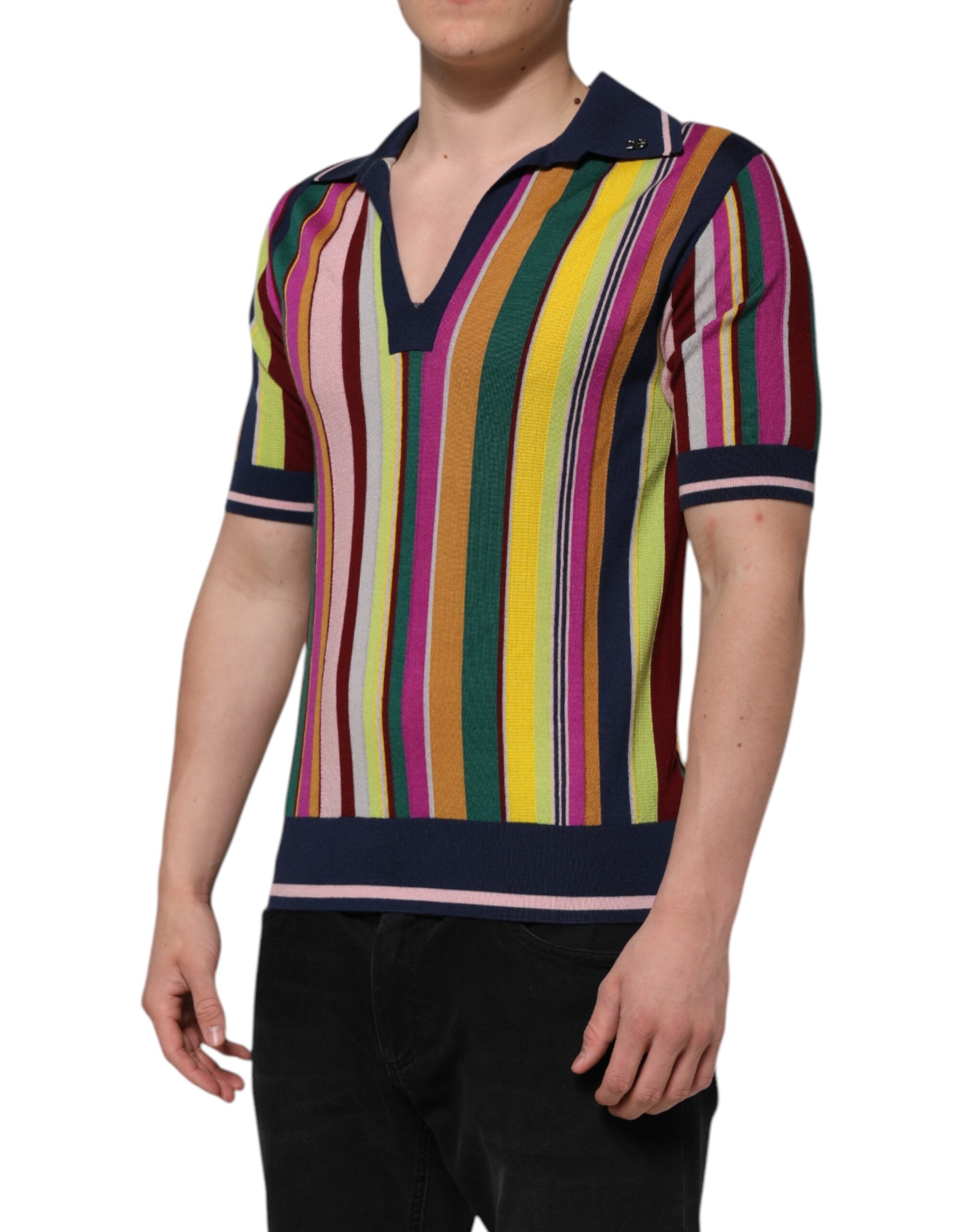 Dolce &amp; Gabbana Herren Poloshirt mit mehrfarbigen Streifen und Kragen
