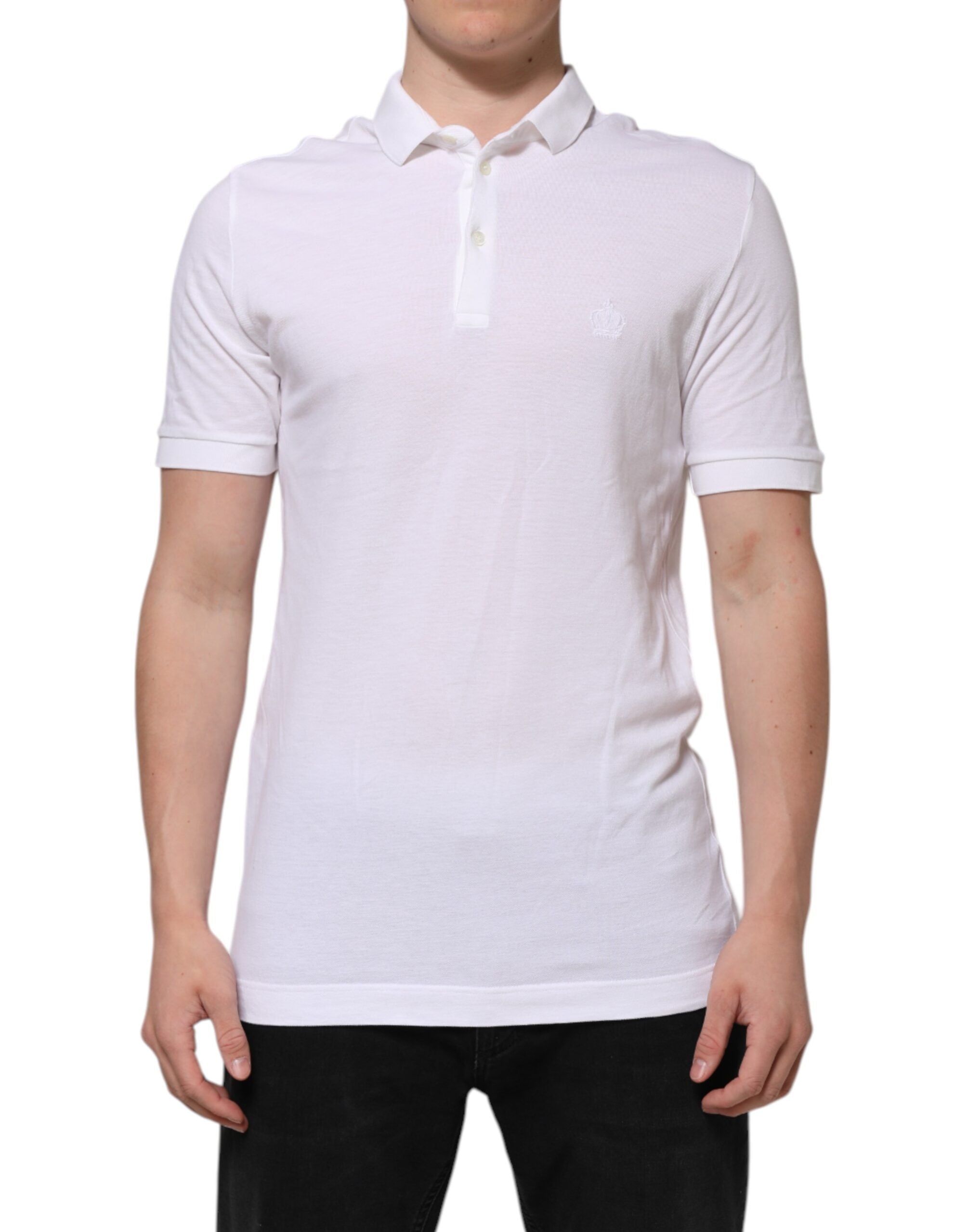 Dolce &amp; Gabbana Weißes T-Shirt mit Kragen und kurzen Ärmeln für Herren mit Krone