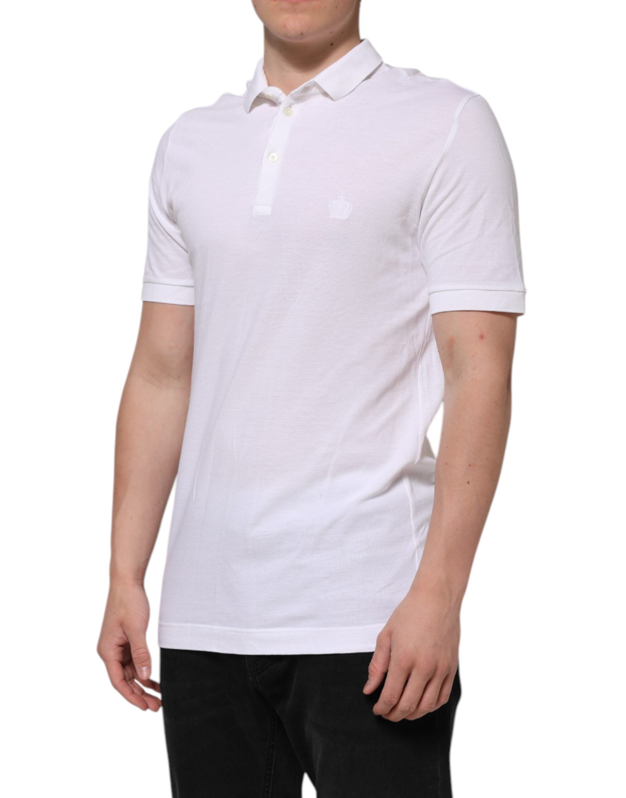 Dolce &amp; Gabbana Weißes T-Shirt mit Kragen und kurzen Ärmeln für Herren mit Krone