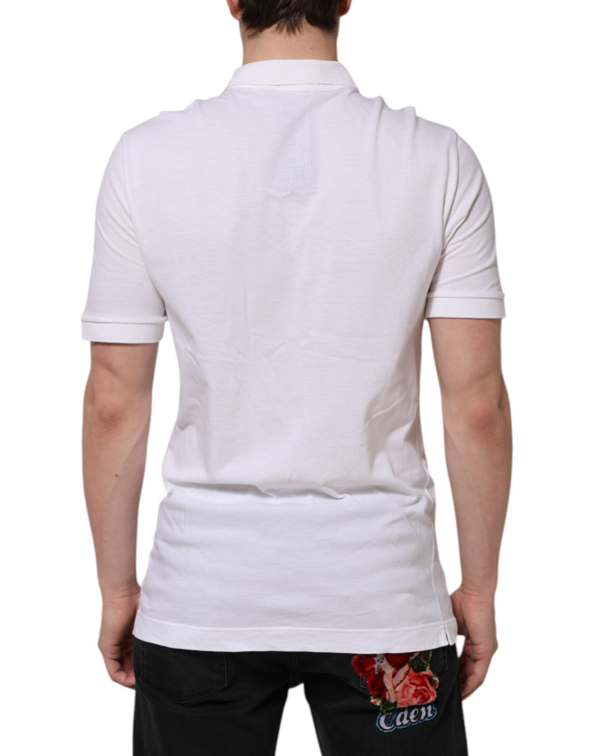 Dolce &amp; Gabbana Weißes T-Shirt mit Kragen und kurzen Ärmeln für Herren mit Krone