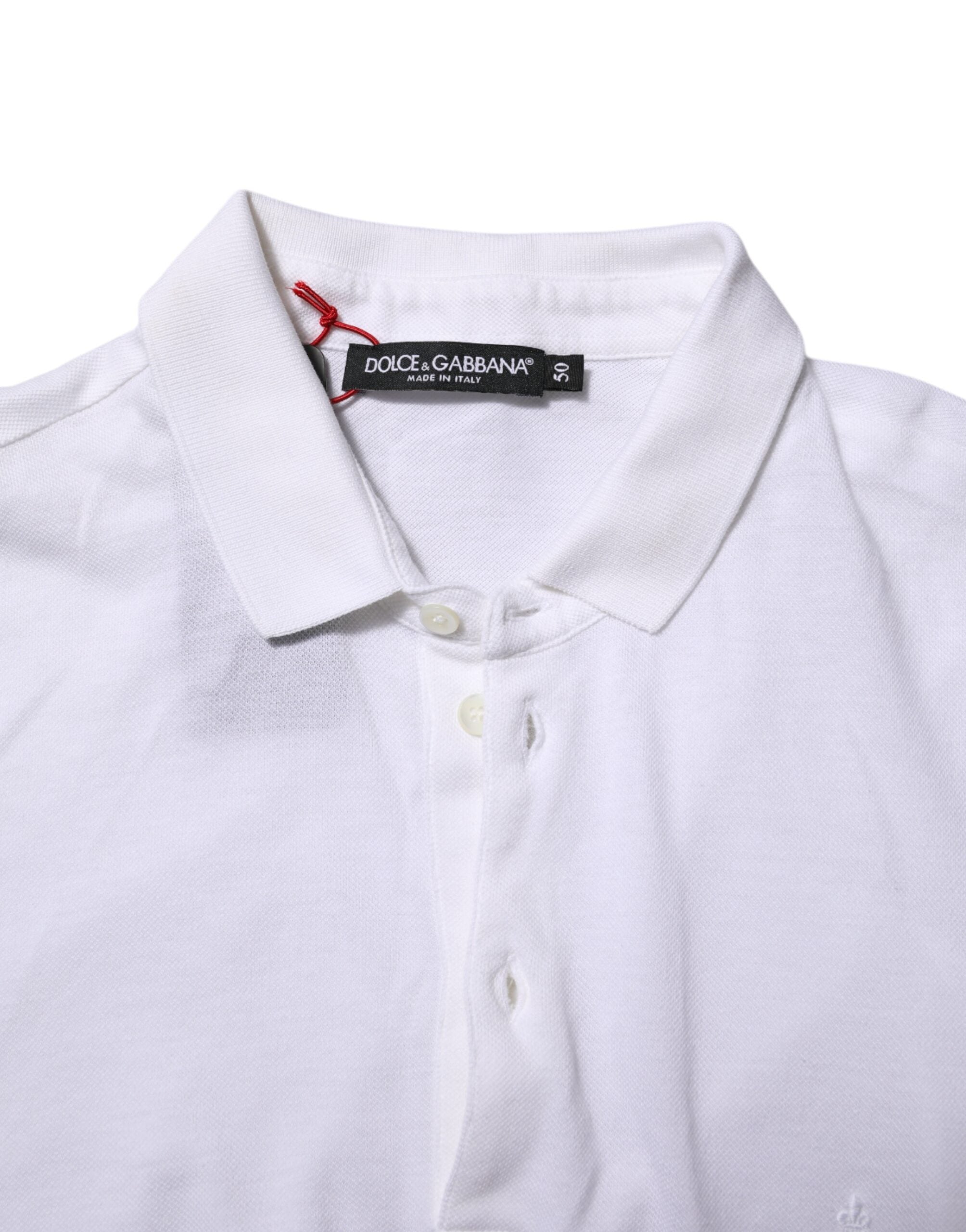 Dolce &amp; Gabbana Weißes T-Shirt mit Kragen und kurzen Ärmeln für Herren mit Krone