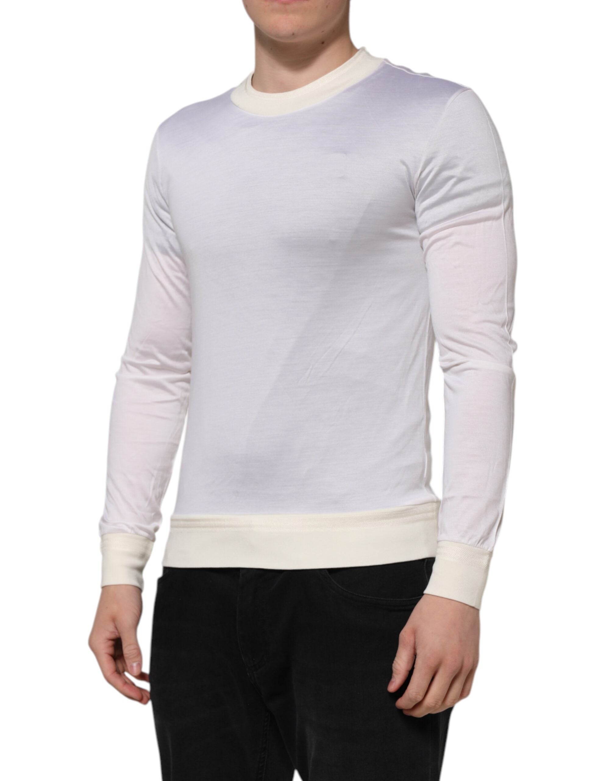 T-shirt ras du cou en soie blanche à manches longues Dolce &amp; Gabbana