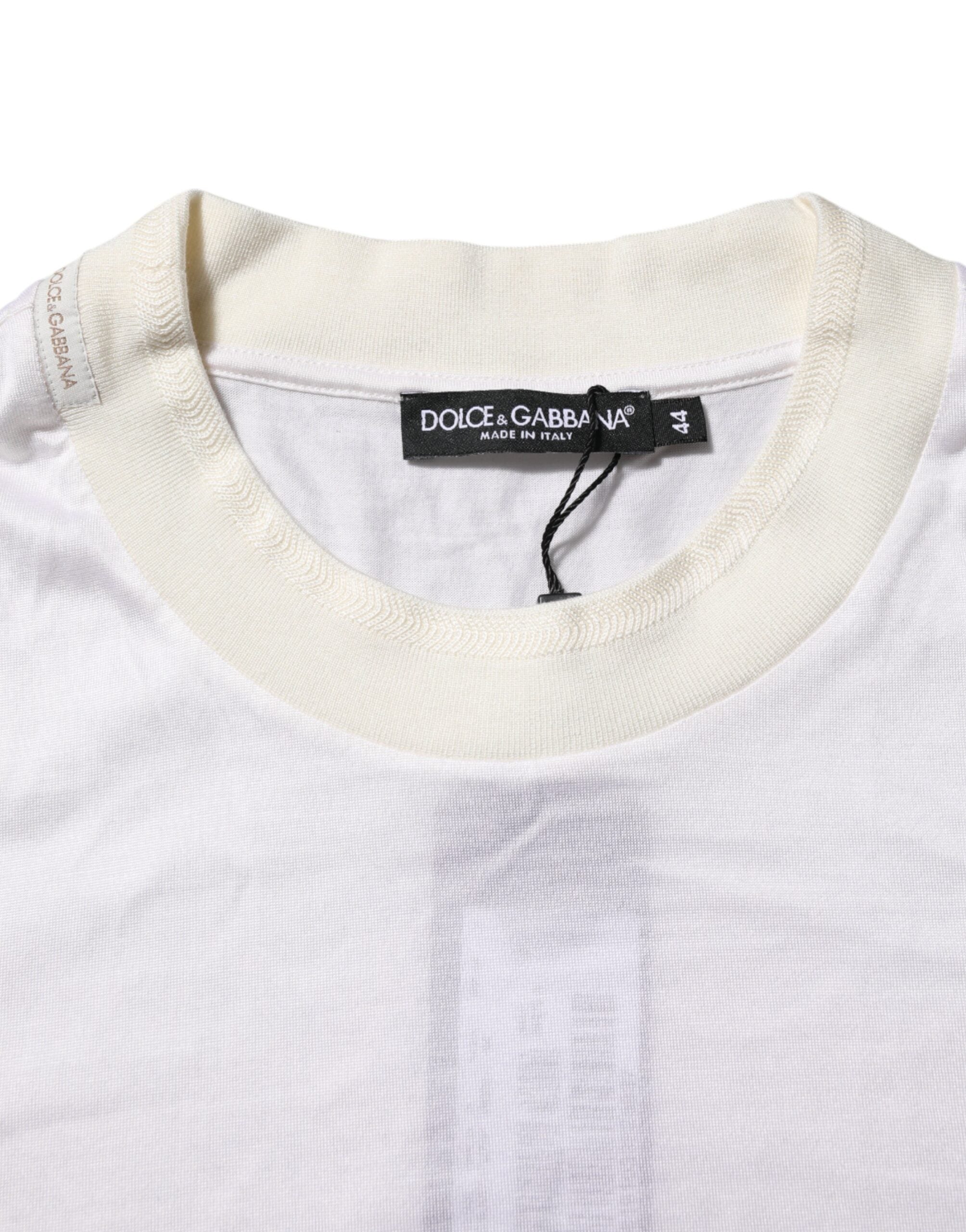 T-shirt ras du cou en soie blanche à manches longues Dolce &amp; Gabbana