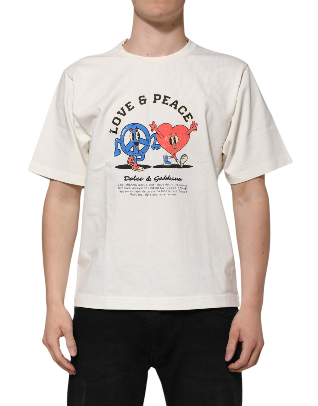 T-shirt ras du cou en coton blanc Dolce &amp; Gabbana Love Peace pour homme