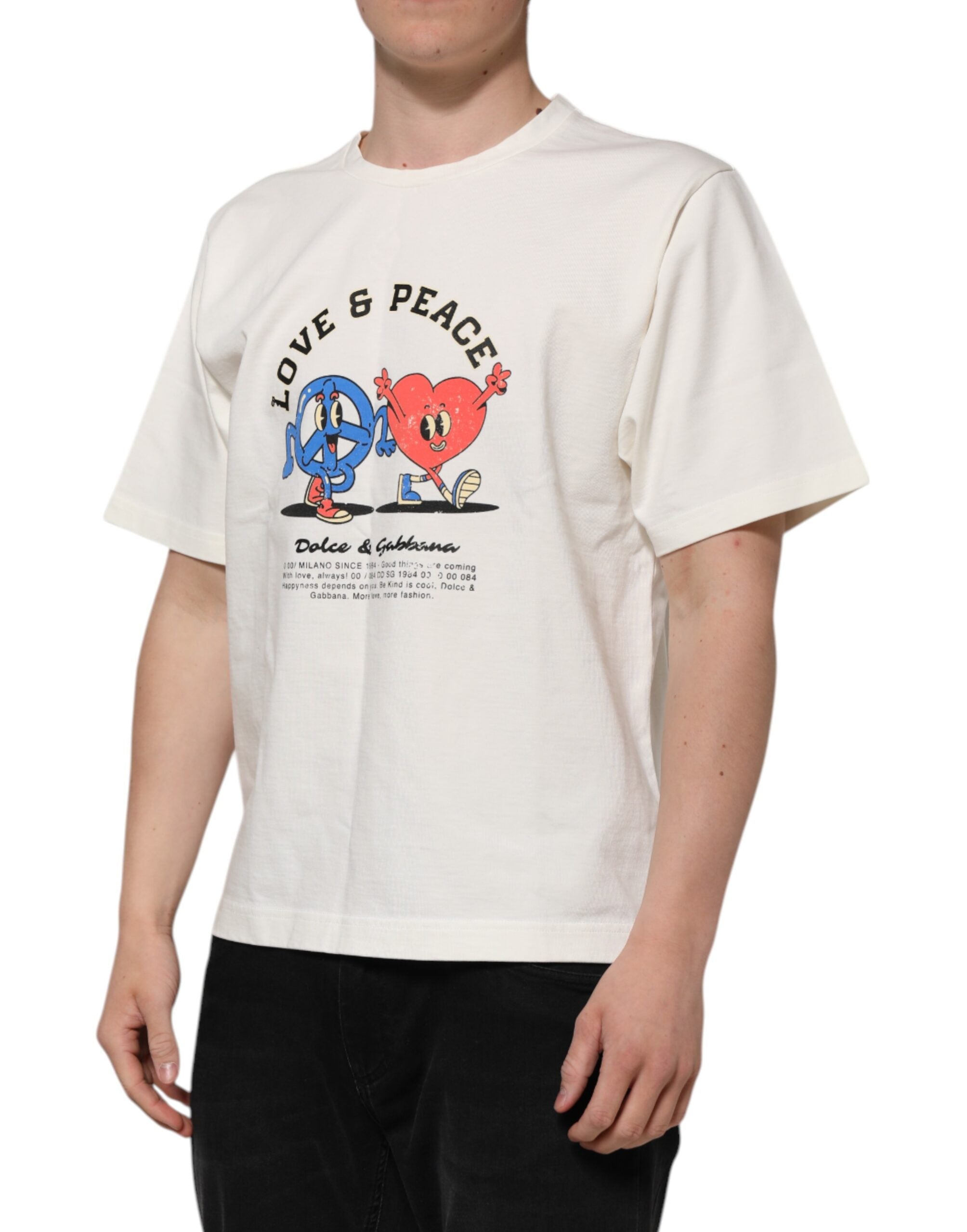 T-shirt ras du cou en coton blanc Dolce &amp; Gabbana Love Peace pour homme
