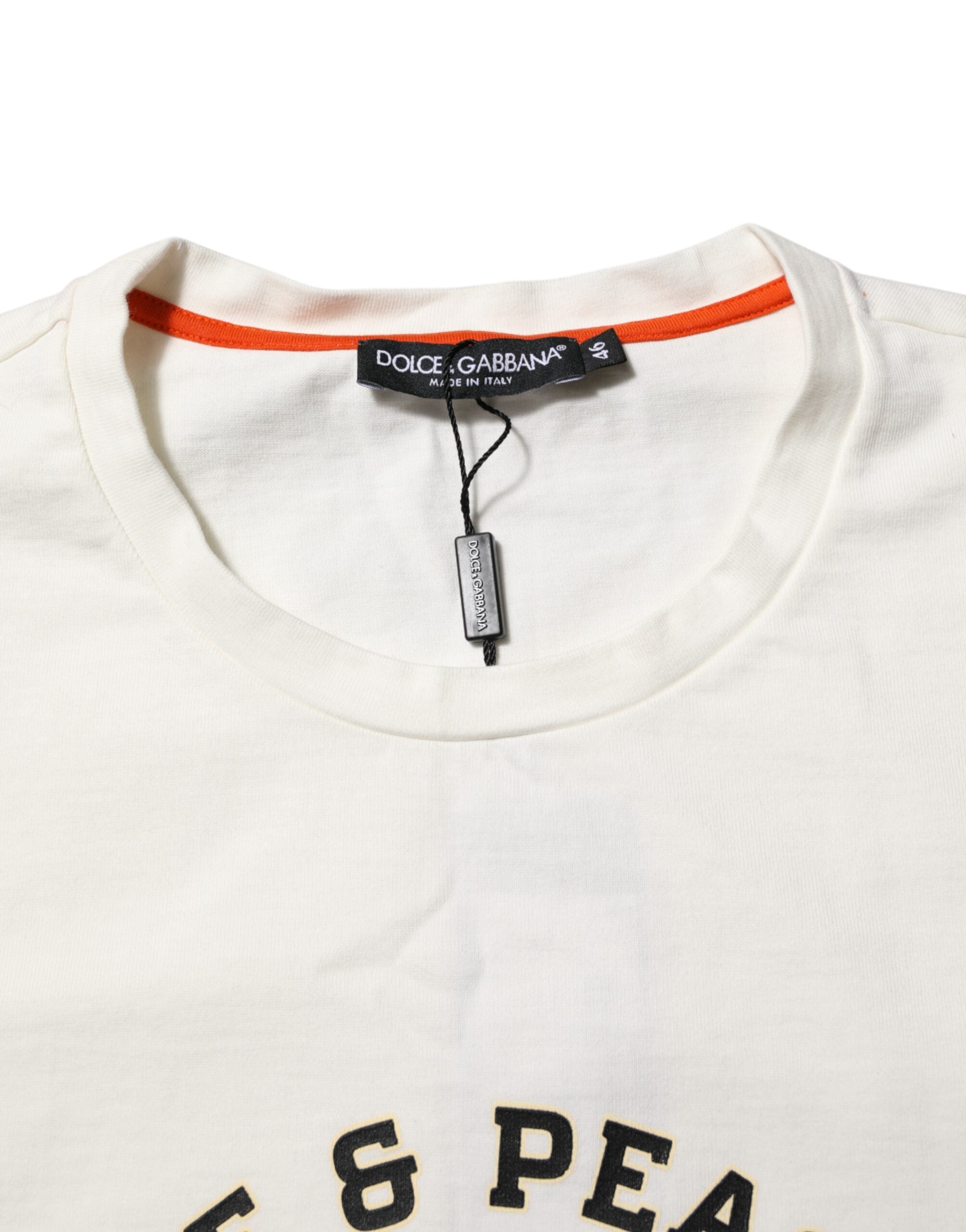 T-shirt ras du cou en coton blanc Dolce &amp; Gabbana Love Peace pour homme