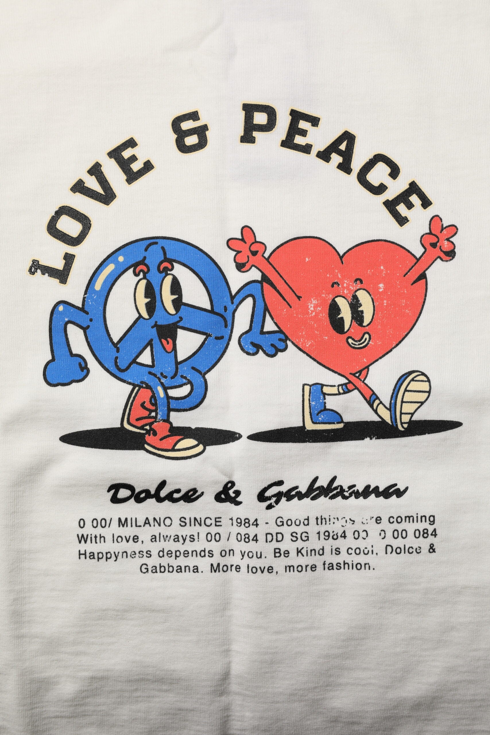 T-shirt ras du cou en coton blanc Dolce &amp; Gabbana Love Peace pour homme