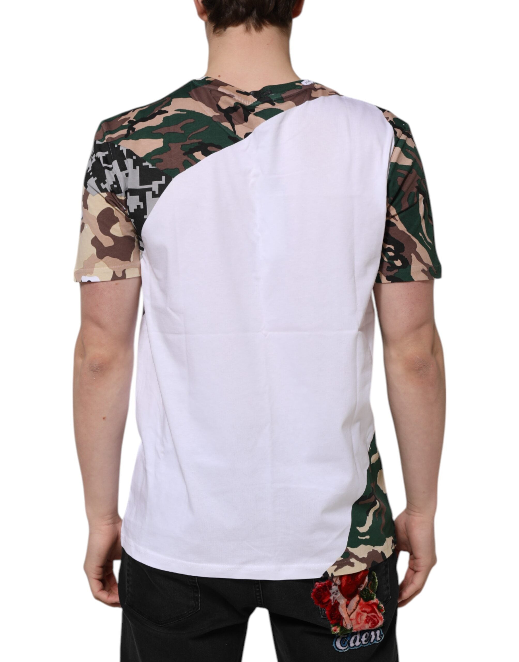 T-shirt ras du cou en coton camouflage blanc Dolce &amp; Gabbana pour homme