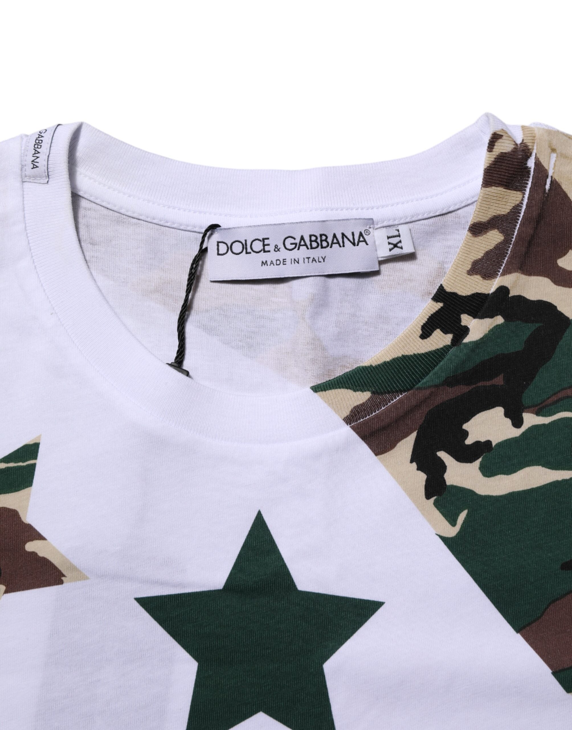 T-shirt ras du cou en coton camouflage blanc Dolce &amp; Gabbana pour homme