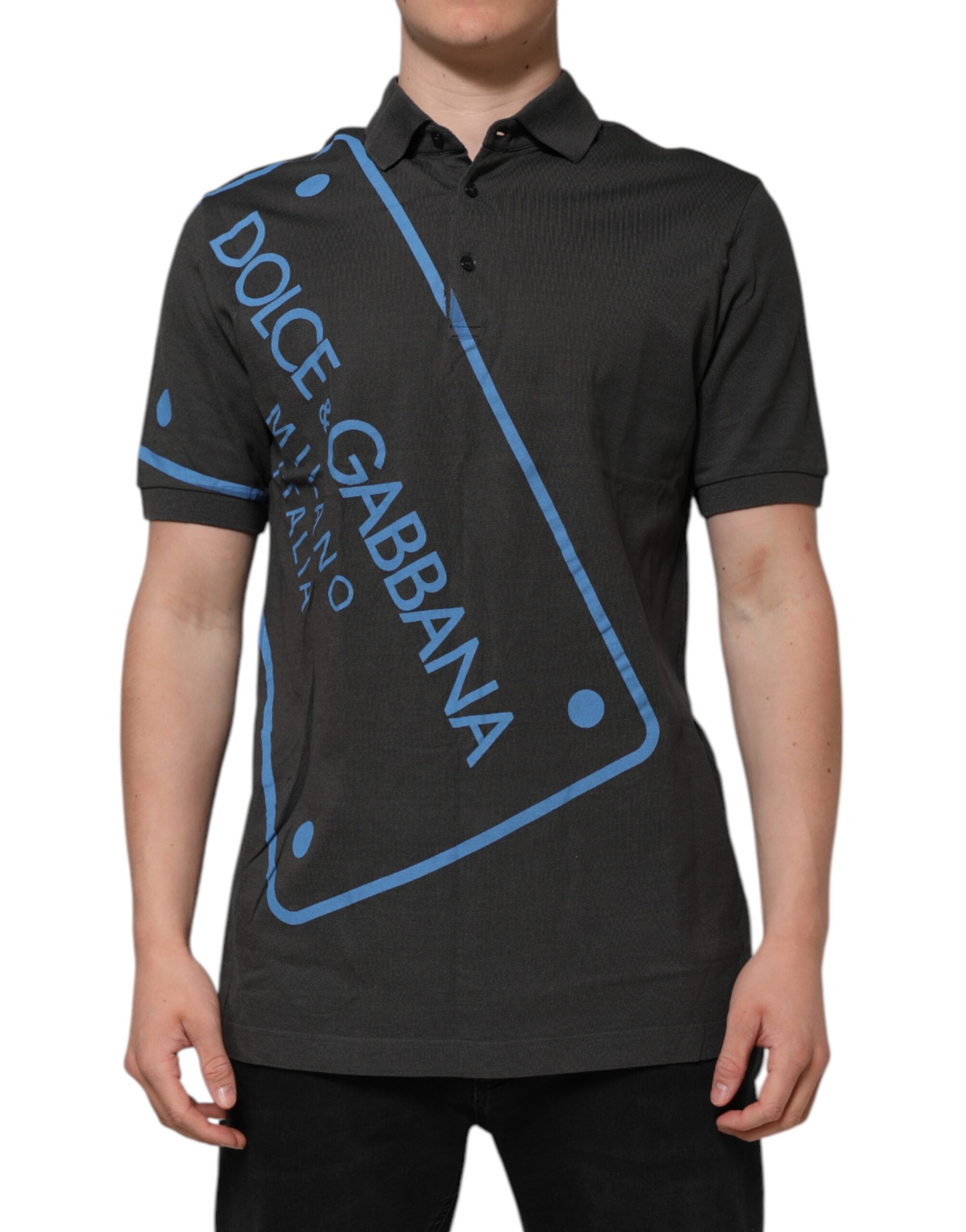 Dolce &amp; Gabbana – Dunkelgraues Poloshirt mit Kragen und kurzen Ärmeln