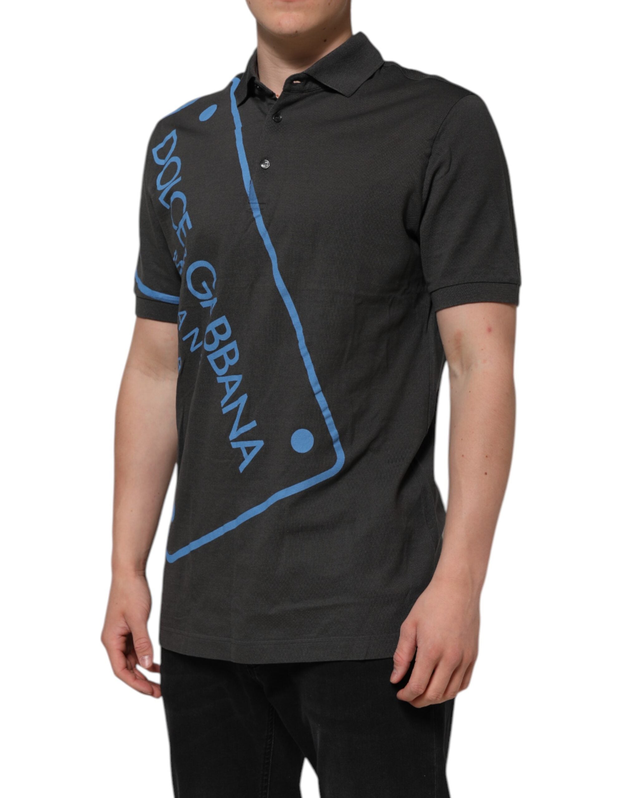 Dolce &amp; Gabbana – Dunkelgraues Poloshirt mit Kragen und kurzen Ärmeln