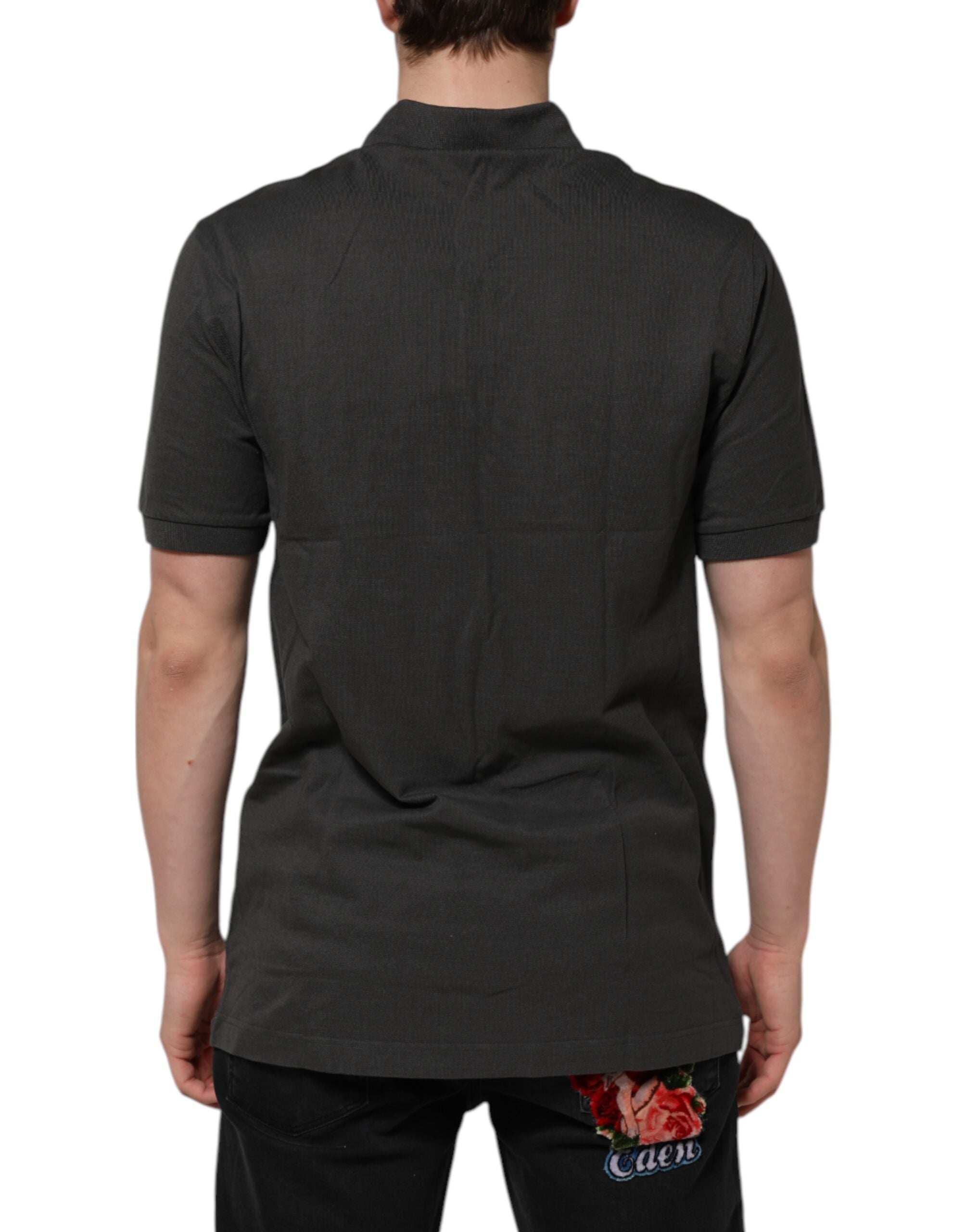 Dolce &amp; Gabbana – Dunkelgraues Poloshirt mit Kragen und kurzen Ärmeln