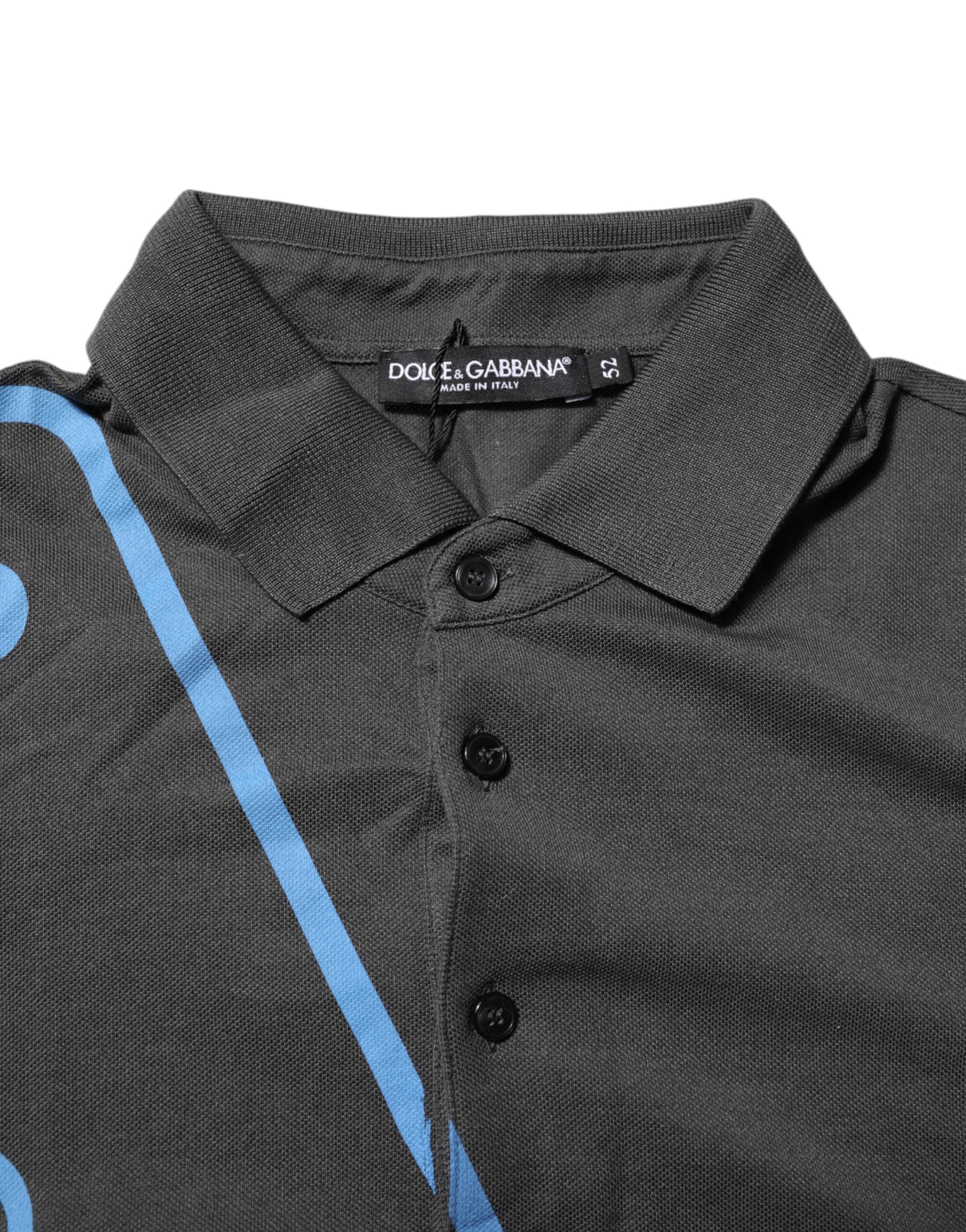 Dolce &amp; Gabbana – Dunkelgraues Poloshirt mit Kragen und kurzen Ärmeln