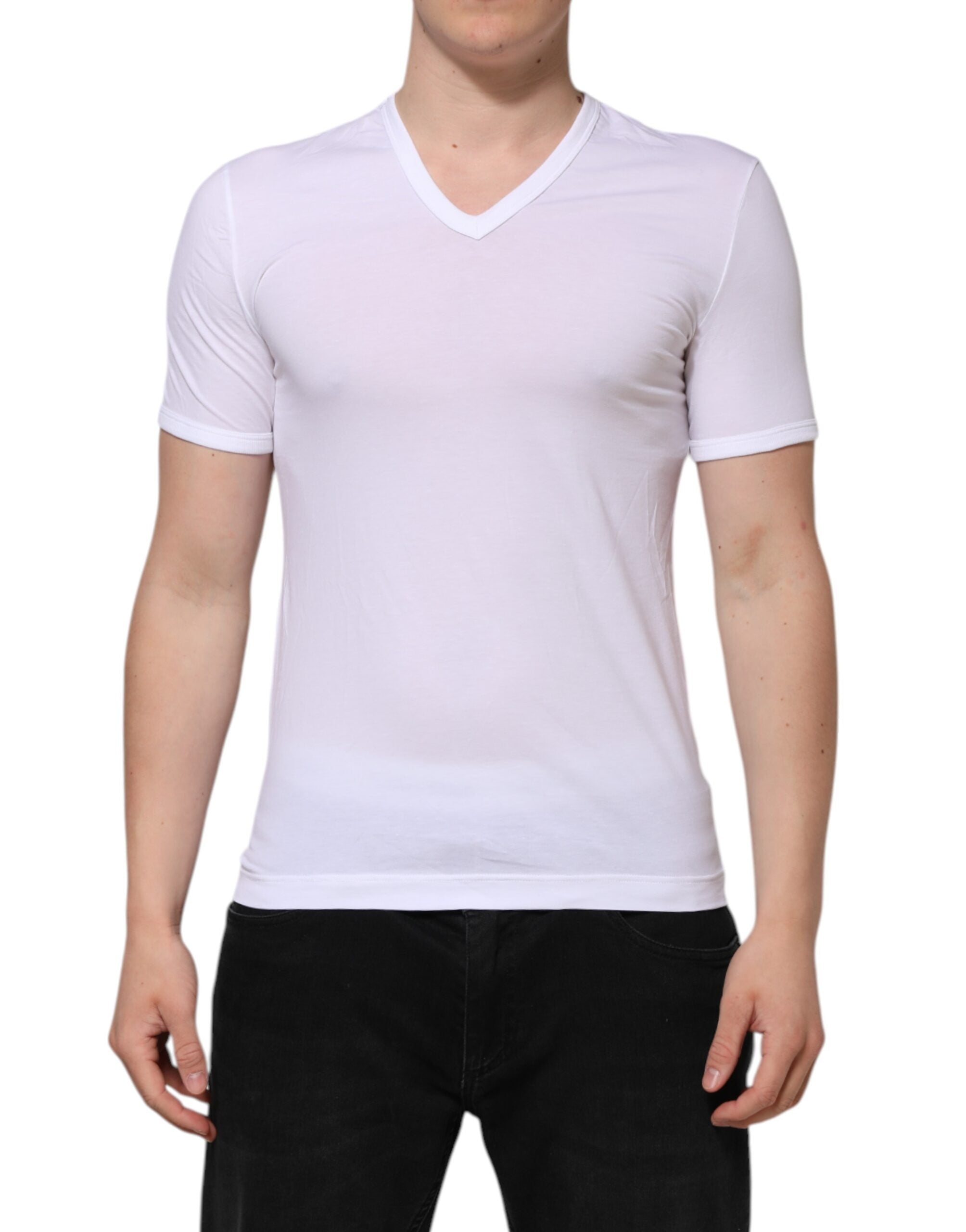 T-shirt blanc à manches courtes et col en V Dolce &amp; Gabbana