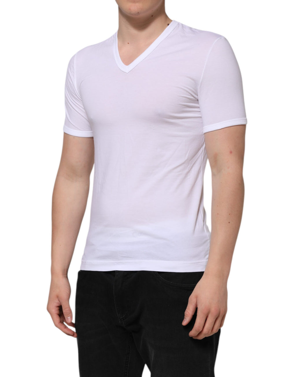T-shirt blanc à manches courtes et col en V Dolce &amp; Gabbana